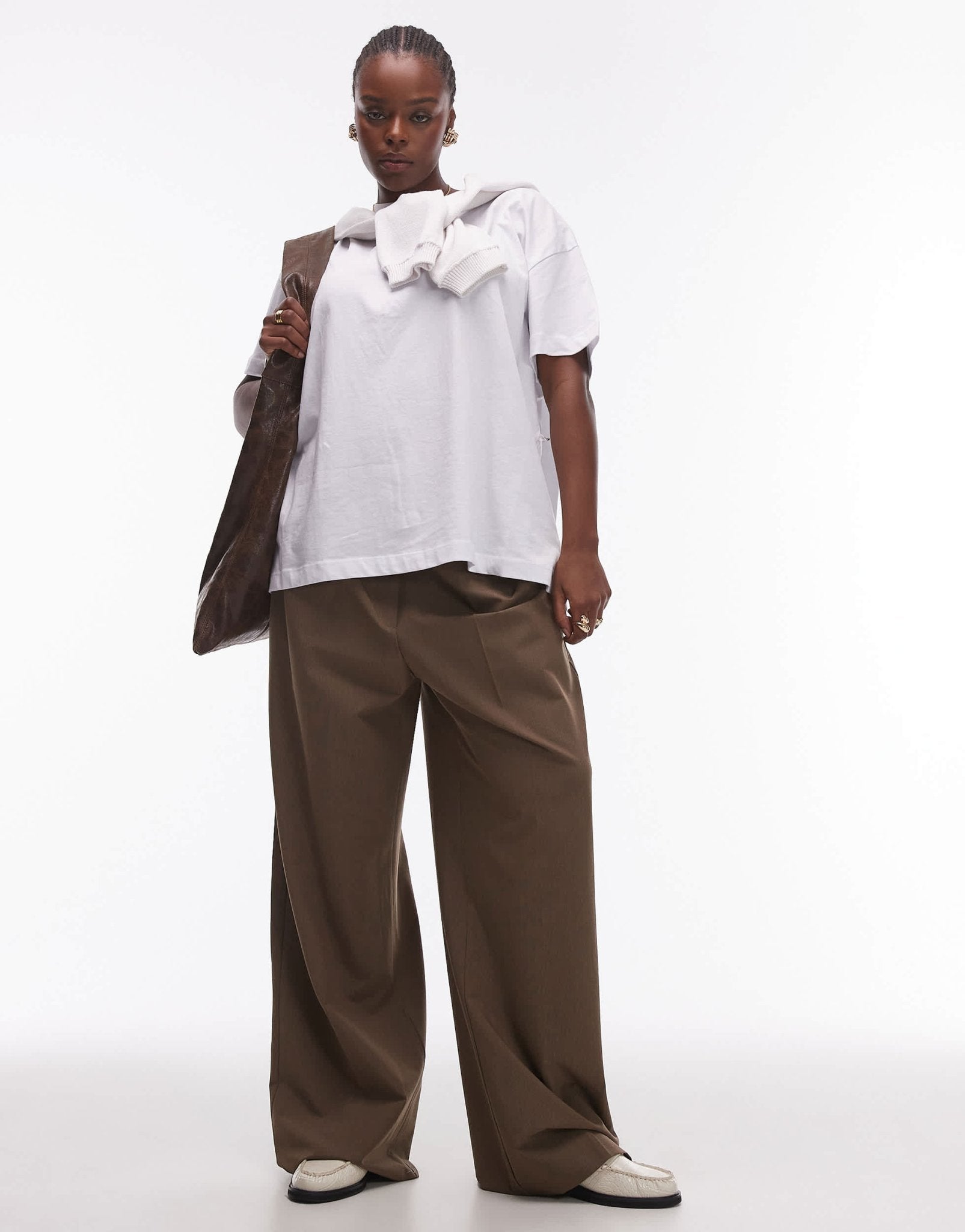 Mango curve elasticated tie waist relaxed trouser in brown - ASOS Sample Sale