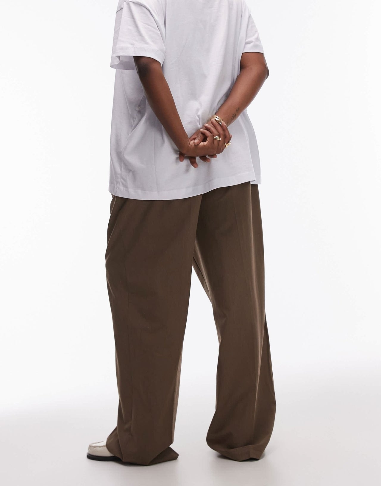 Mango curve elasticated tie waist relaxed trouser in brown - ASOS Sample Sale