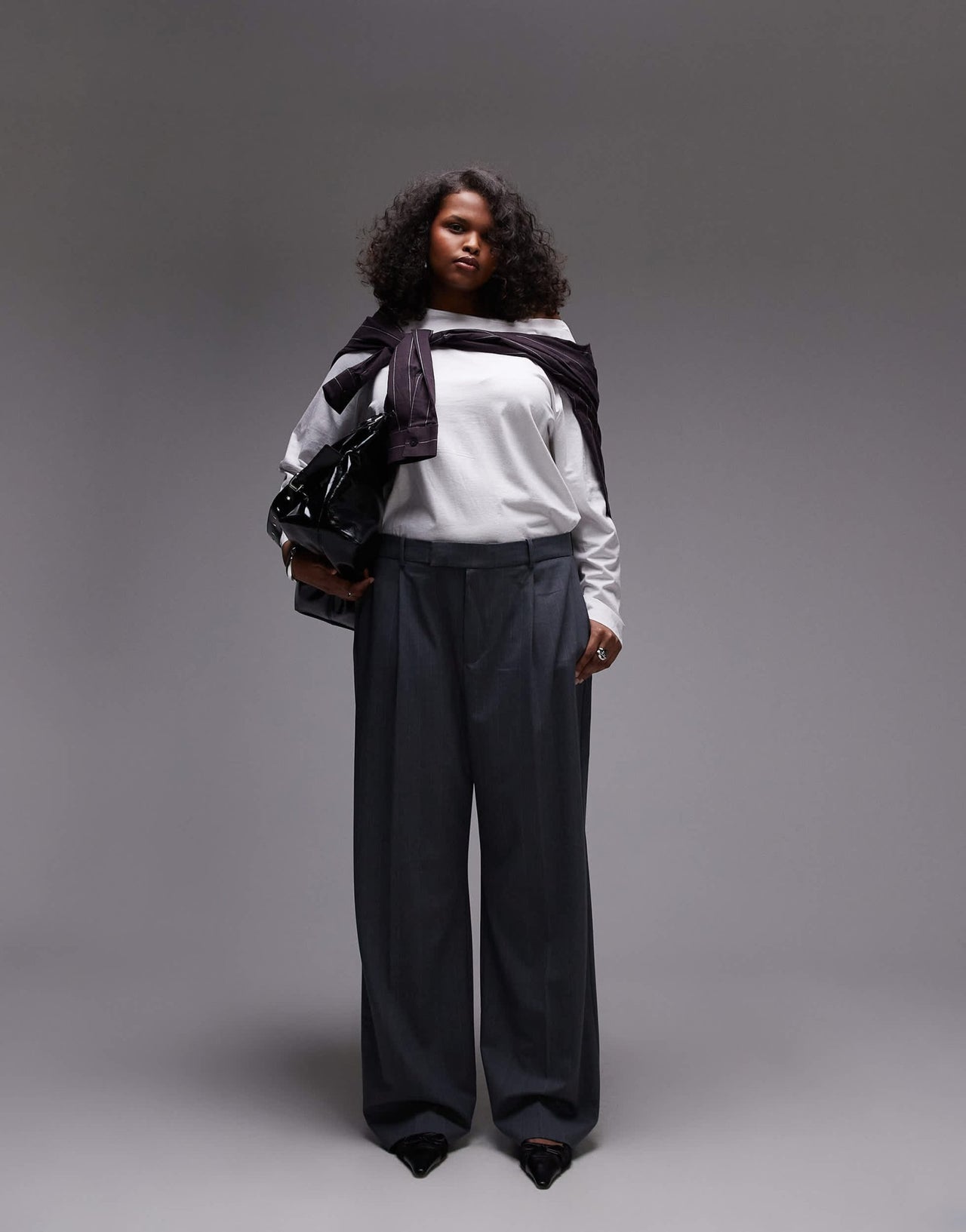 Mango curve pleat front wide leg trouser in grey - ASOS Sample Sale