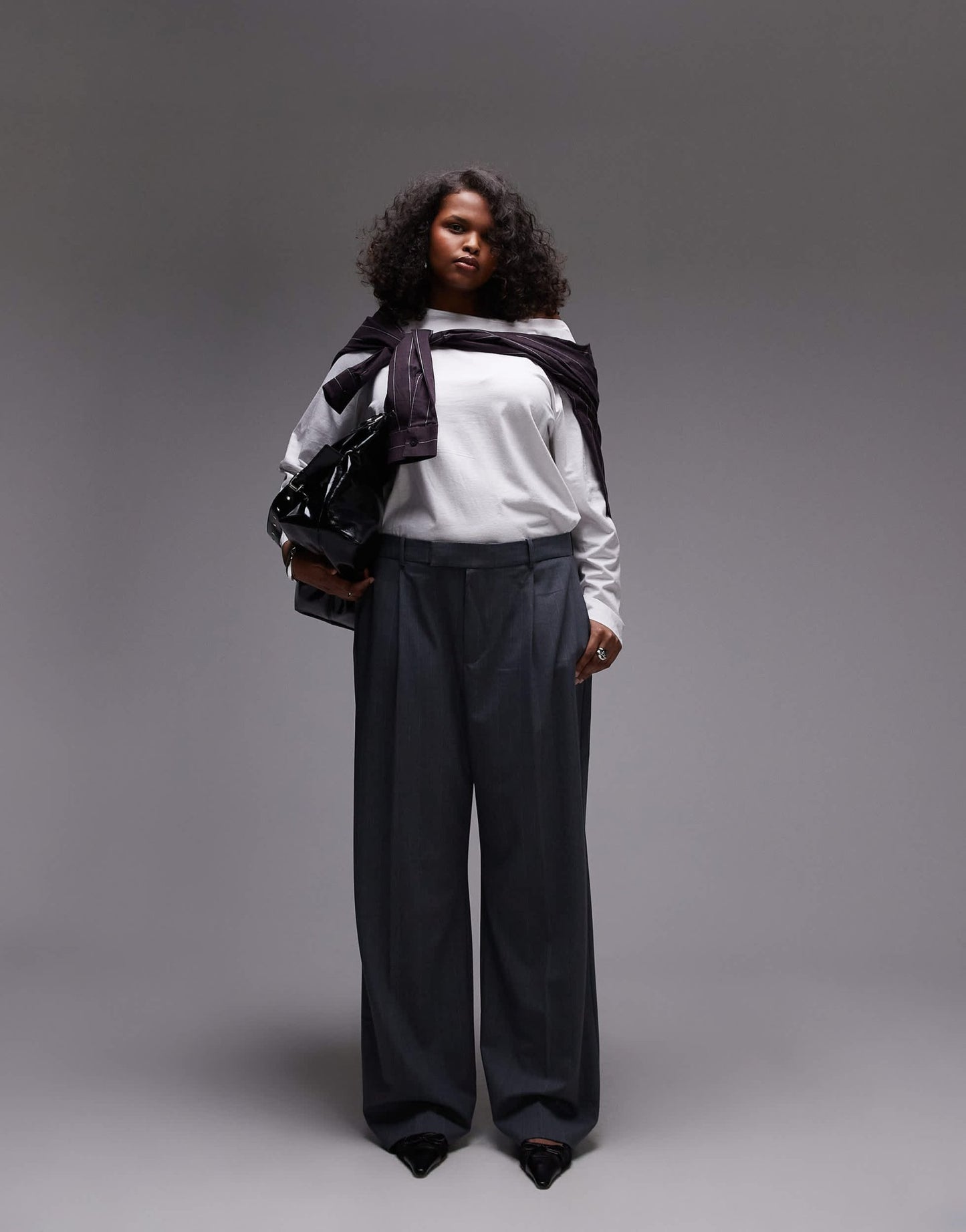 Mango curve pleat front wide leg trouser in grey - ASOS Sample Sale