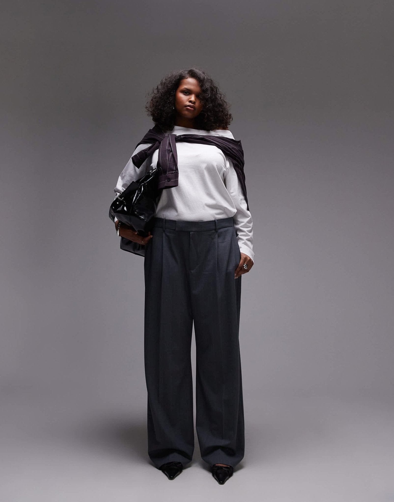 Mango curve pleat front wide leg trouser in grey - ASOS Sample Sale