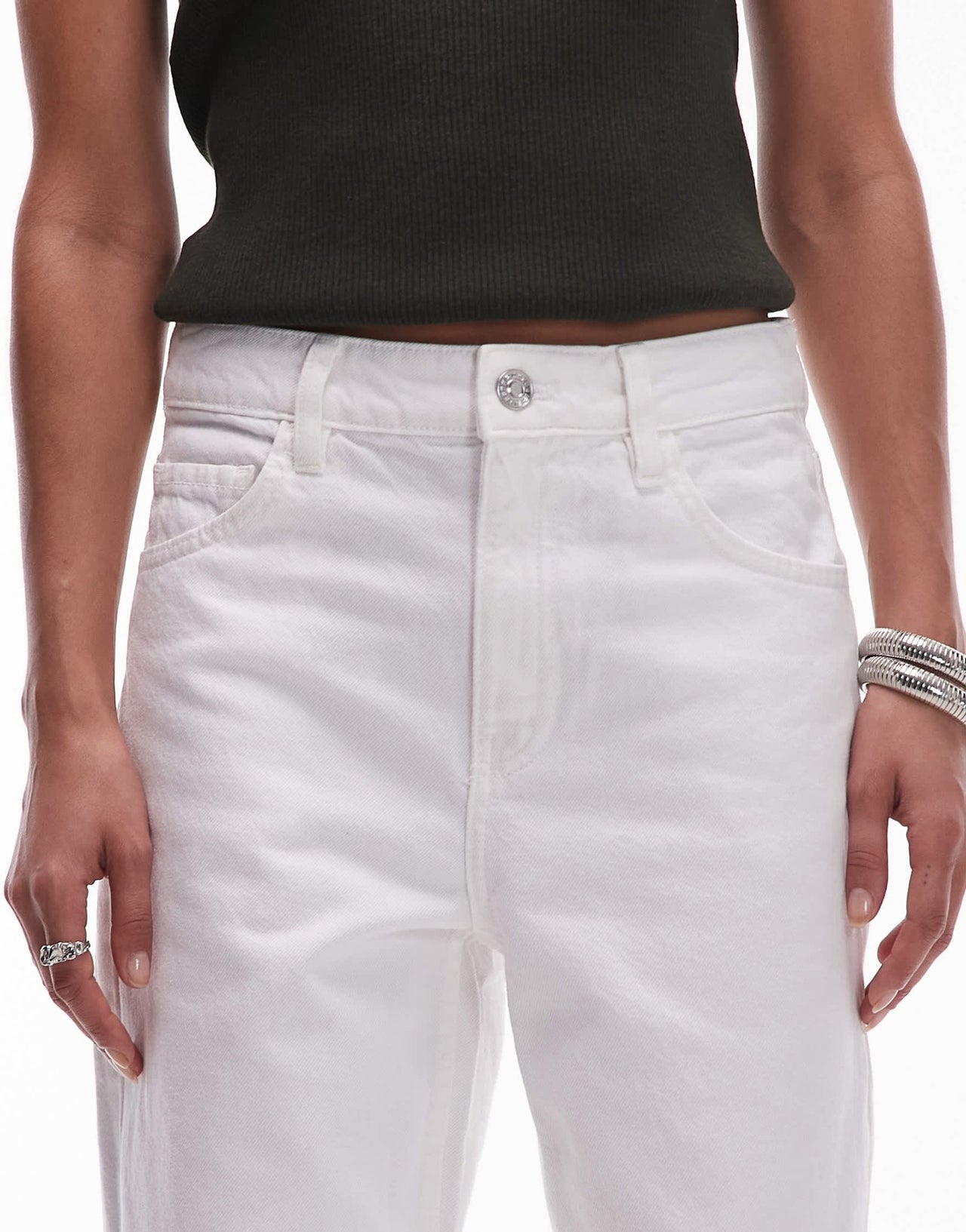 Mango Danila raw hem straight leg jeans in white - ASOS Sample Sale