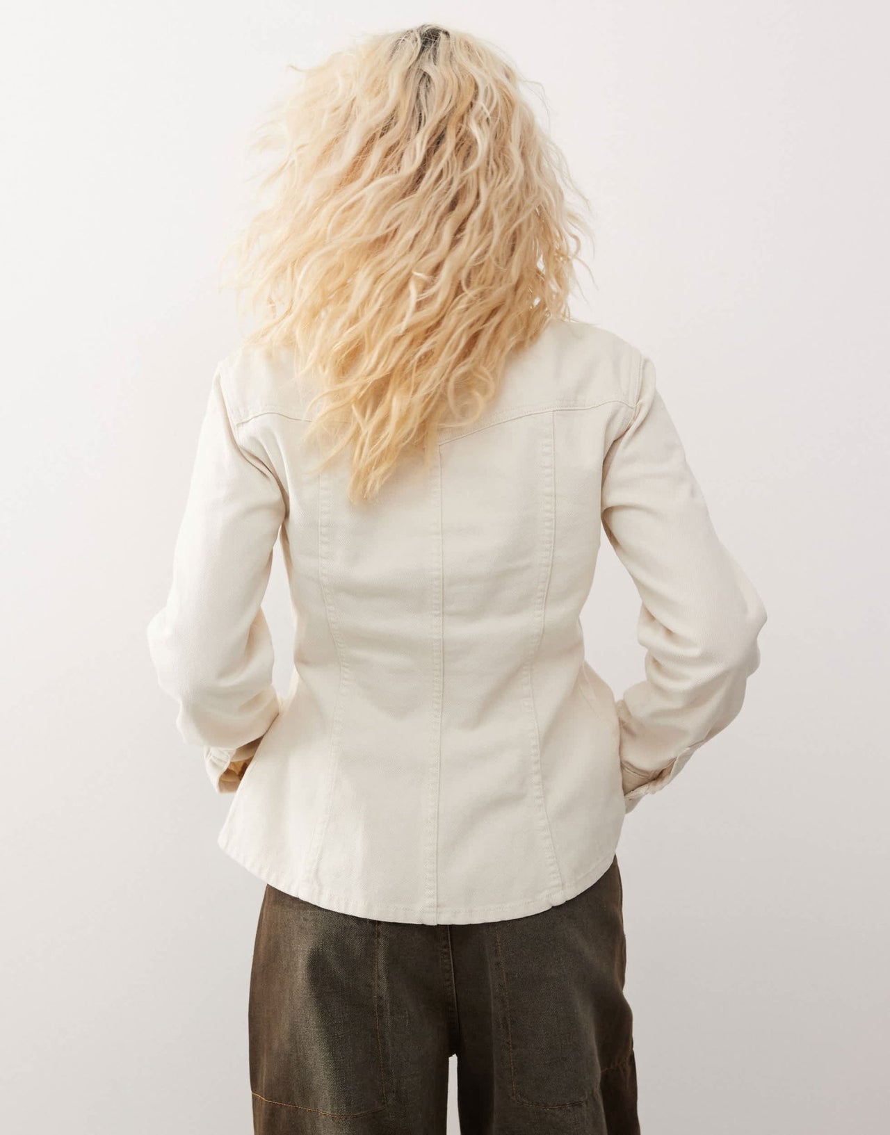 Mango denim button through western tipped collar shirt in white - ASOS Sample Sale