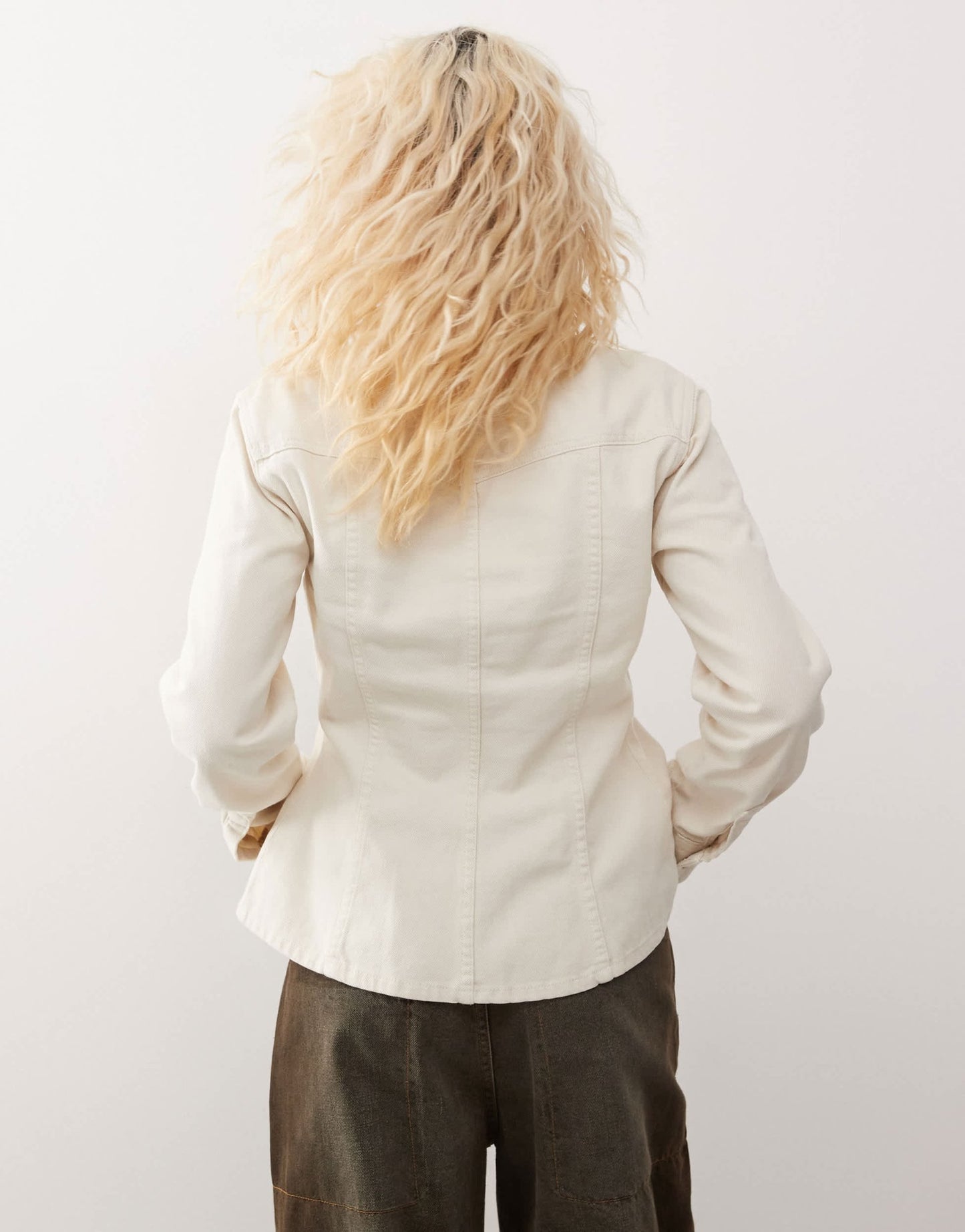 Mango denim button through western tipped collar shirt in white - ASOS Sample Sale