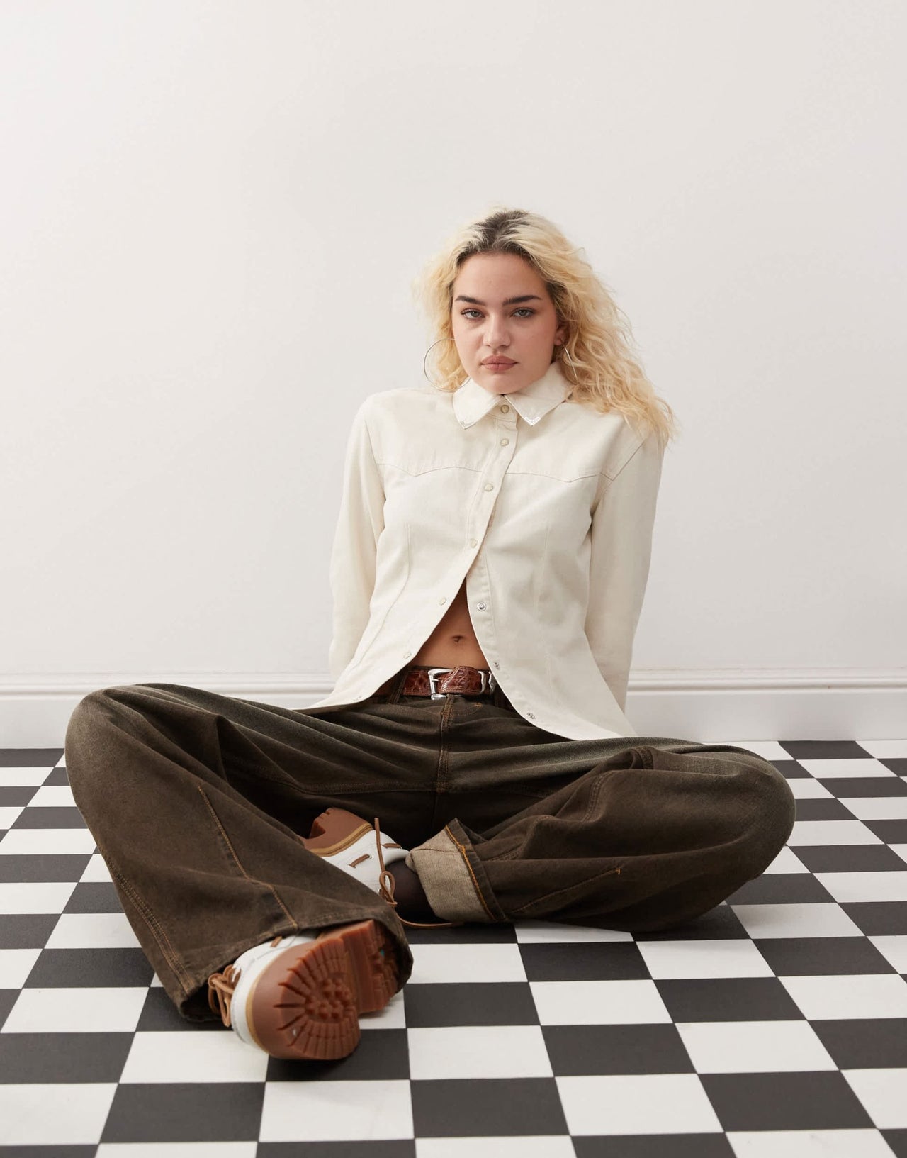 Mango denim button through western tipped collar shirt in white - ASOS Sample Sale