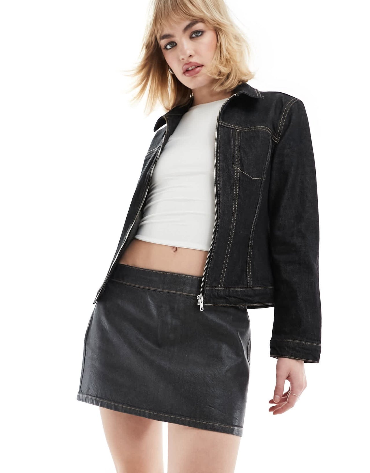 Mango denim mini skirt in dark blue - ASOS Sample Sale