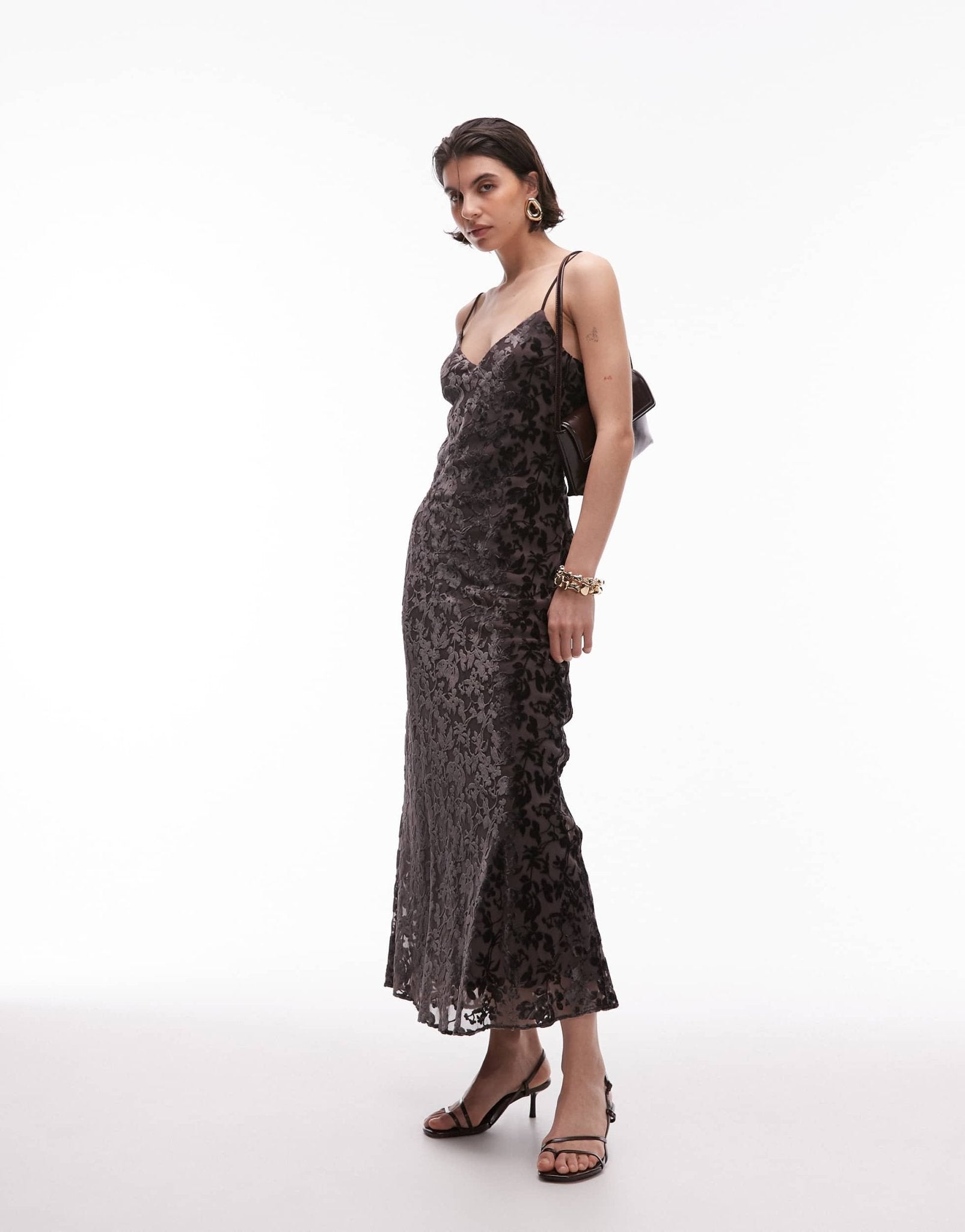 Mango devore slip maxi dress in brown - ASOS Sample Sale