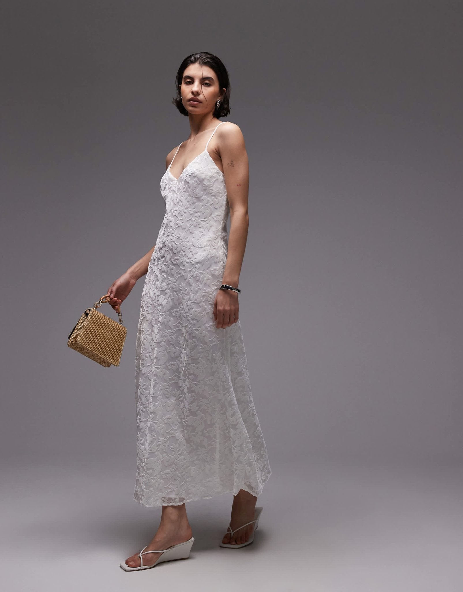 Mango devore slip maxi dress in ivory - ASOS Sample Sale