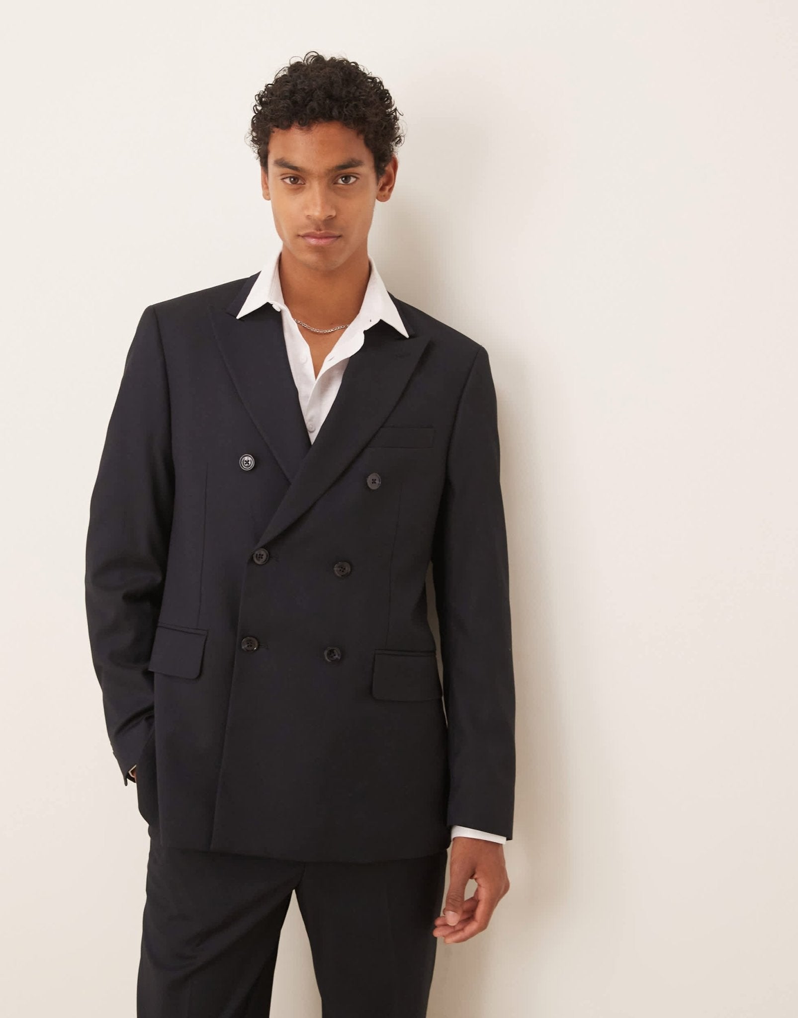 Mango double breasted slim fit suit in navy co - ord - ASOS Sample Sale
