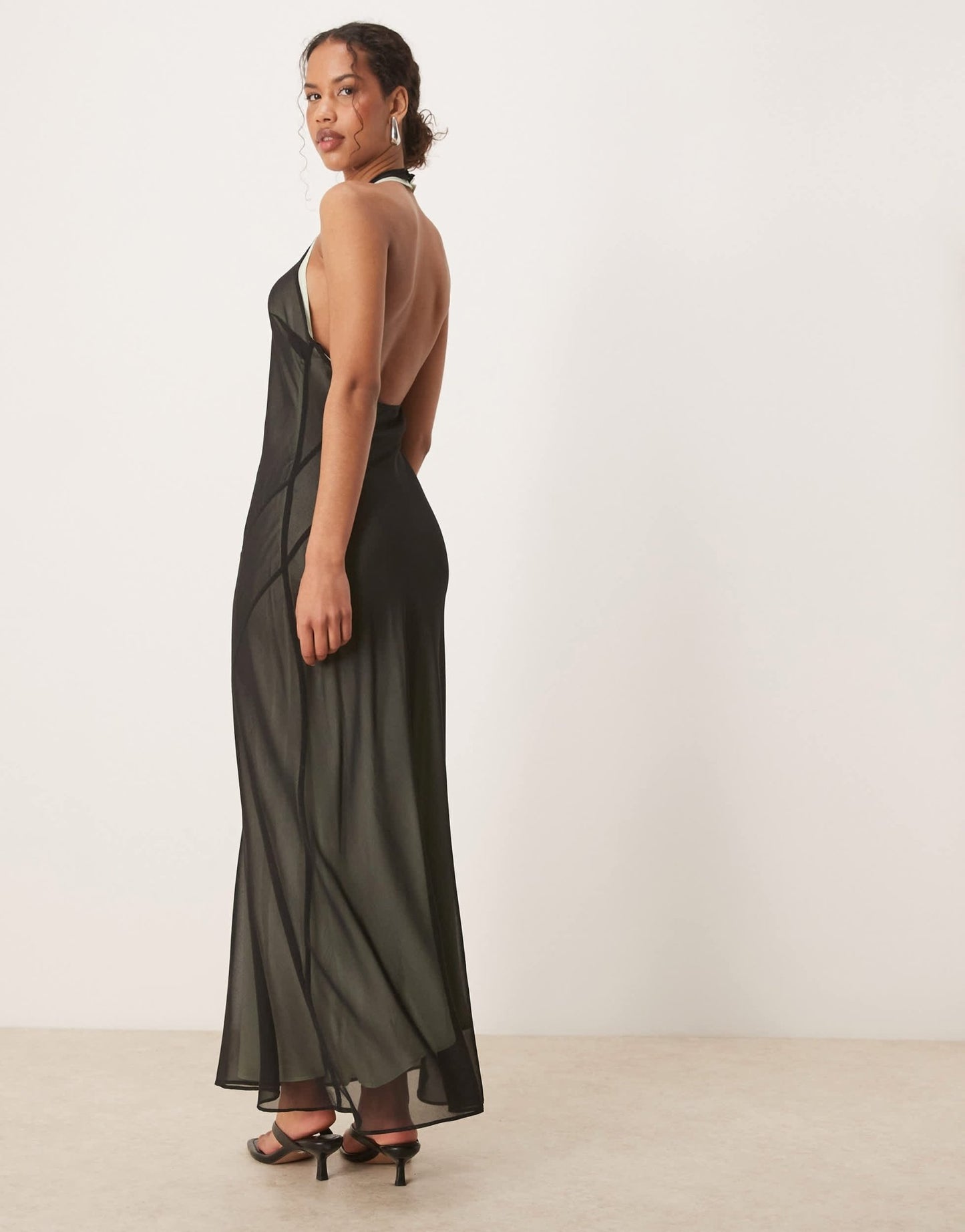 Mango double layered scoop back maxi dress with soft contoured exposed seam in black - ASOS Sample Sale