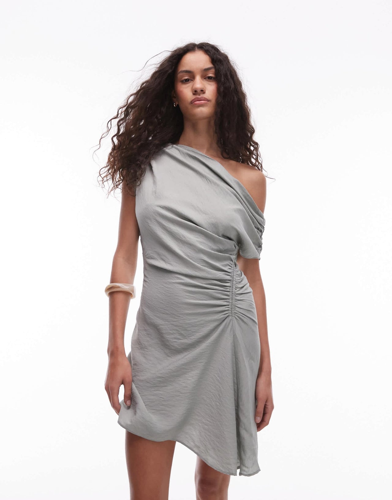 Mango drape front mini dress in sage green - ASOS Sample Sale