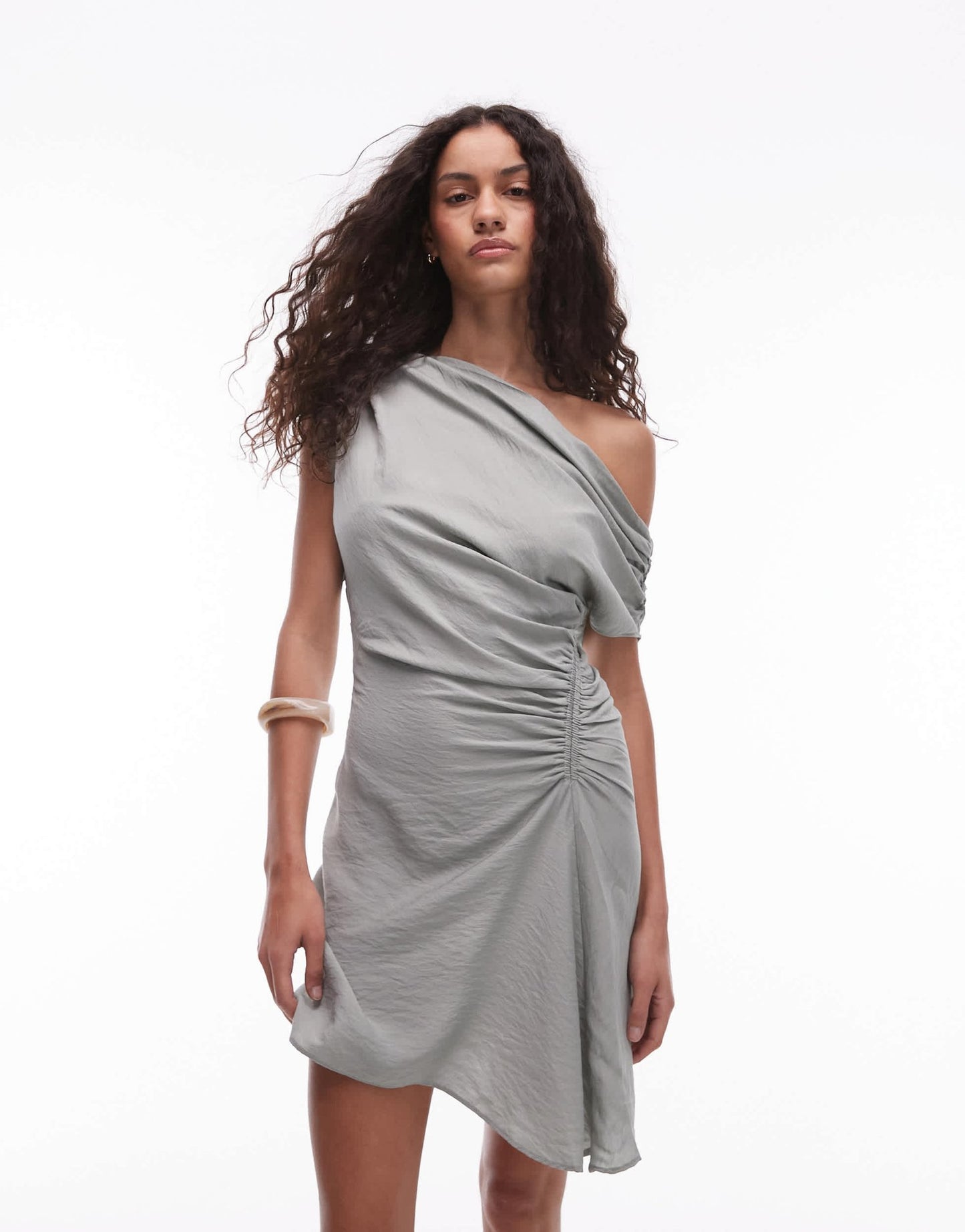 Mango drape front mini dress in sage green - ASOS Sample Sale