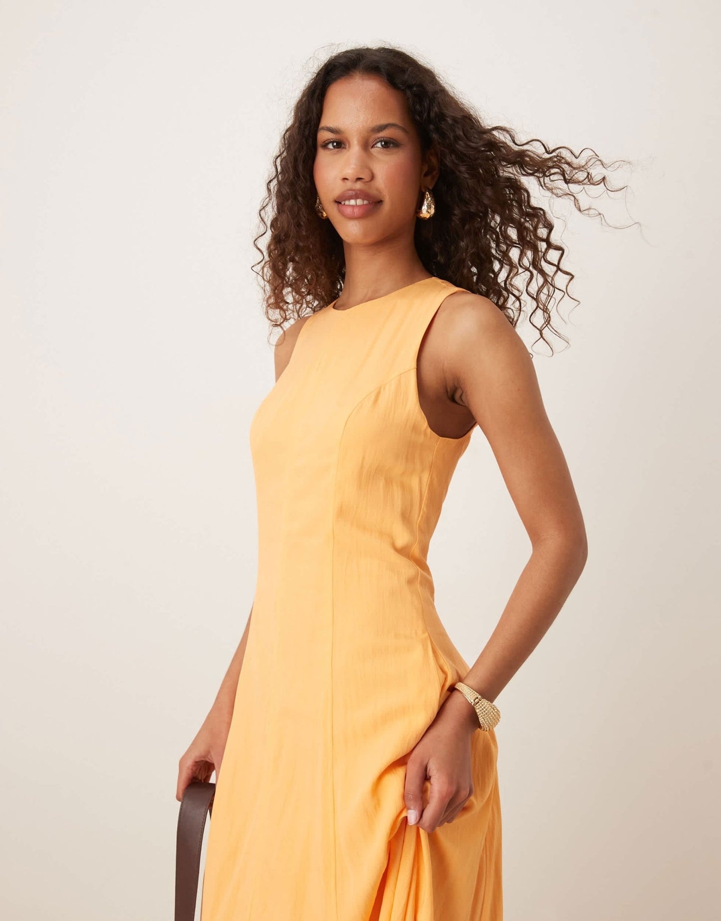 Mango drape hem midi dress in papaya - ASOS Sample Sale