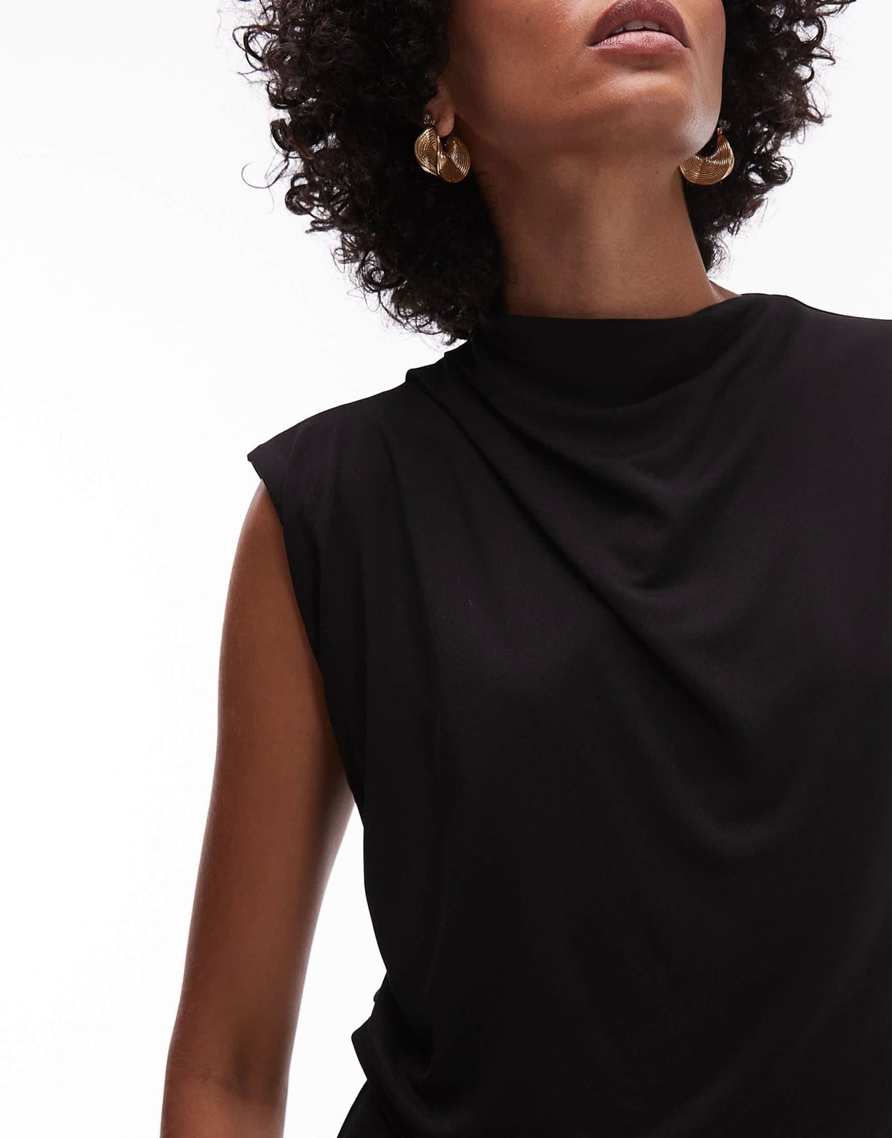 Mango drape neck detail sleeveless jumpsuit in black - ASOS Sample Sale