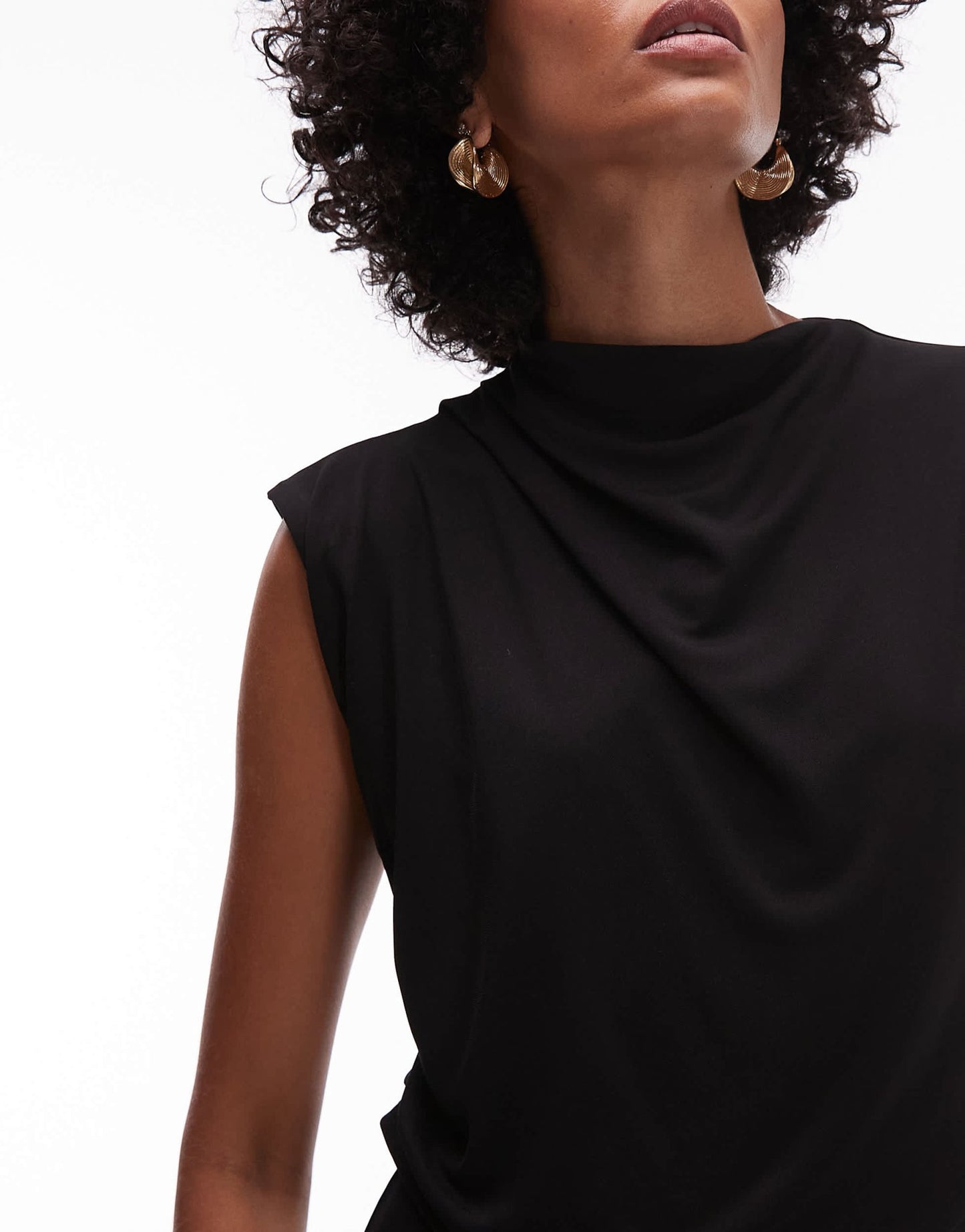 Mango drape neck detail sleeveless jumpsuit in black - ASOS Sample Sale