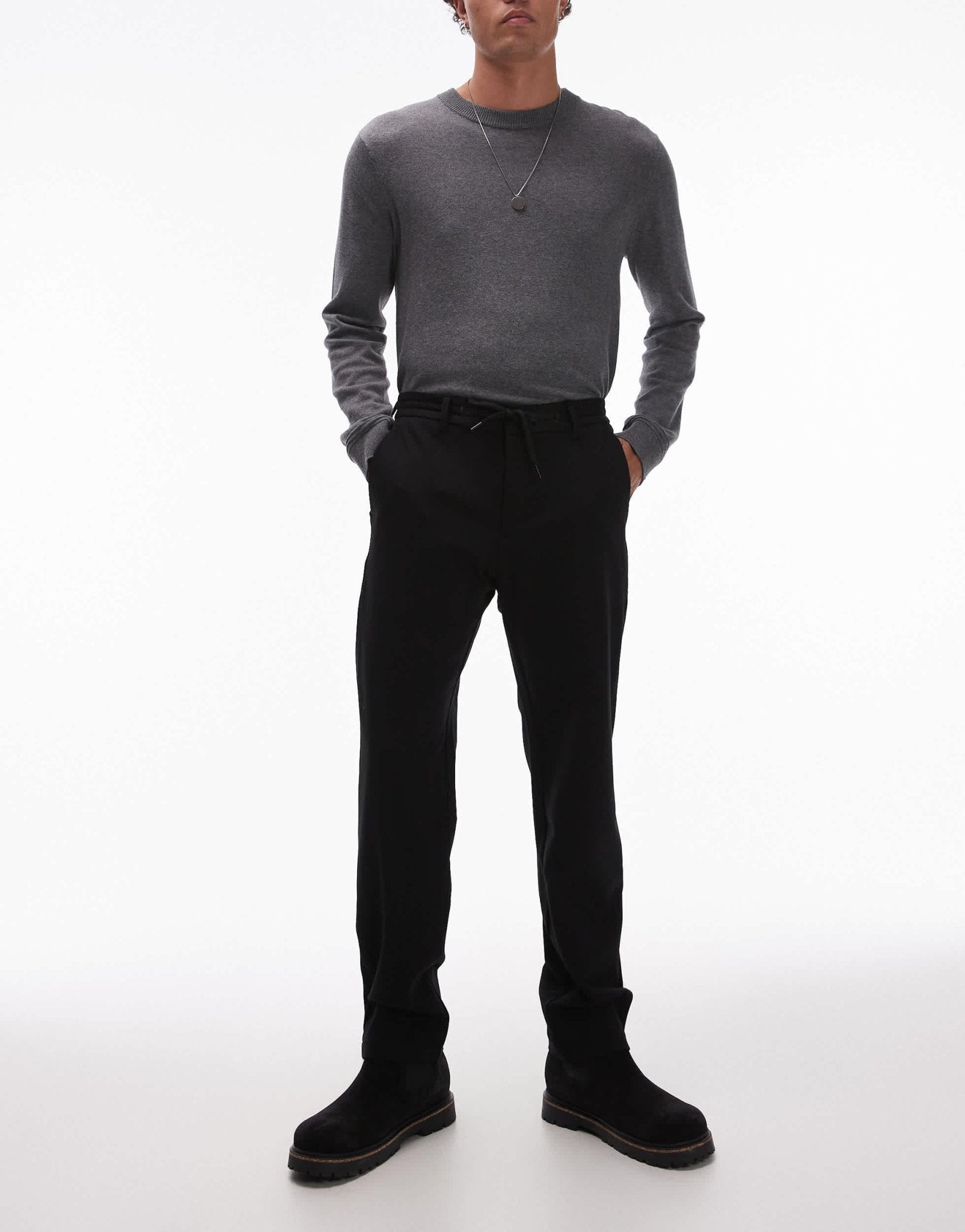 Mango drawstring adjustable waist slim fit trouser in black - ASOS Sample Sale