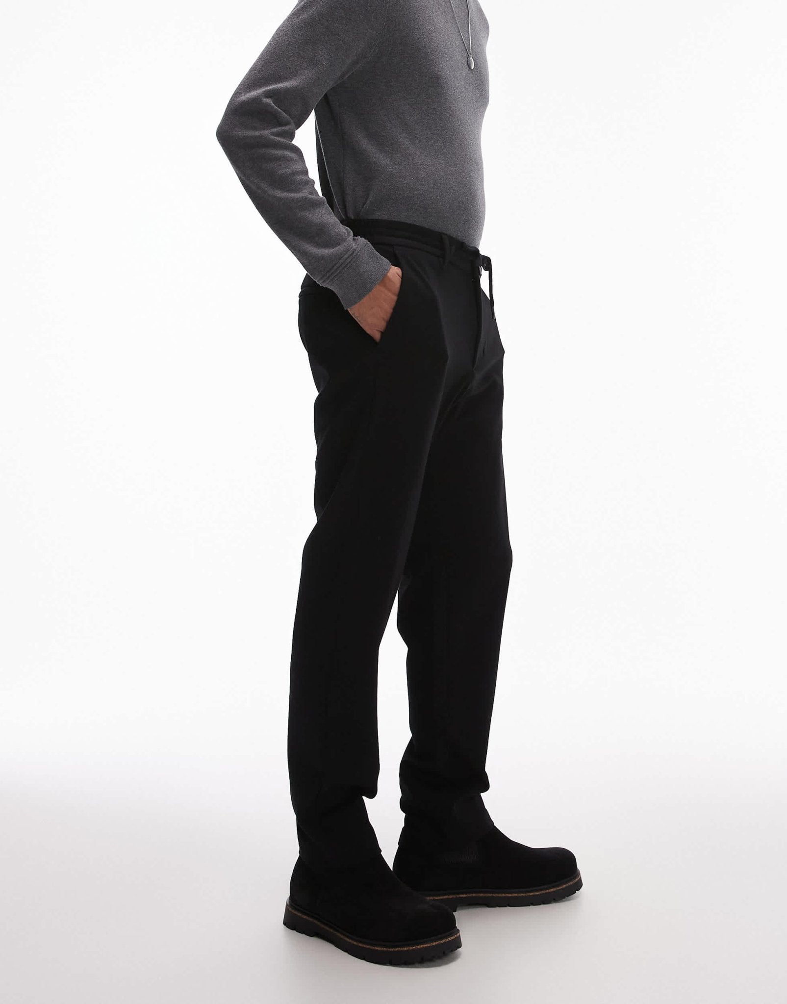 Mango drawstring adjustable waist slim fit trouser in black - ASOS Sample Sale