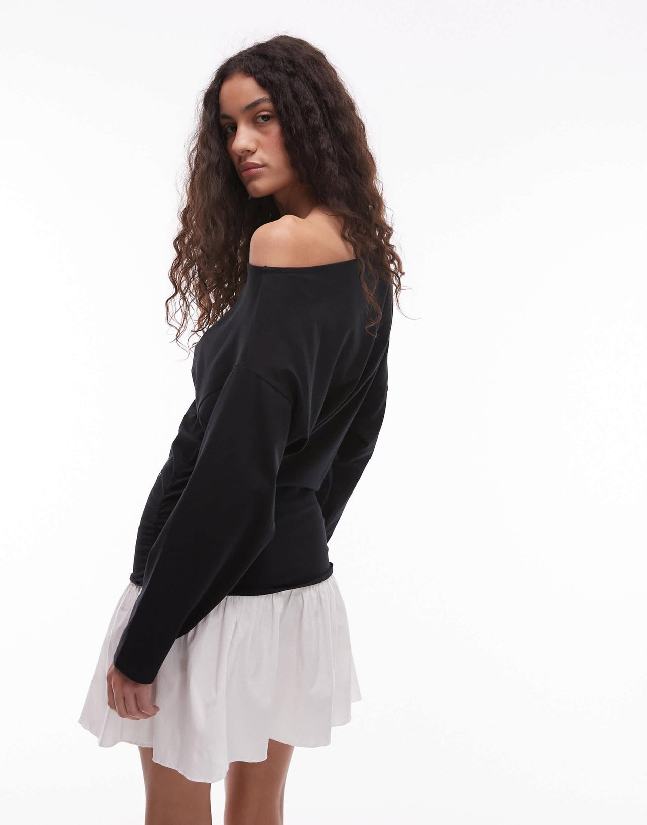 Mango drop waist contrast skirt mini dress in black - ASOS Sample Sale