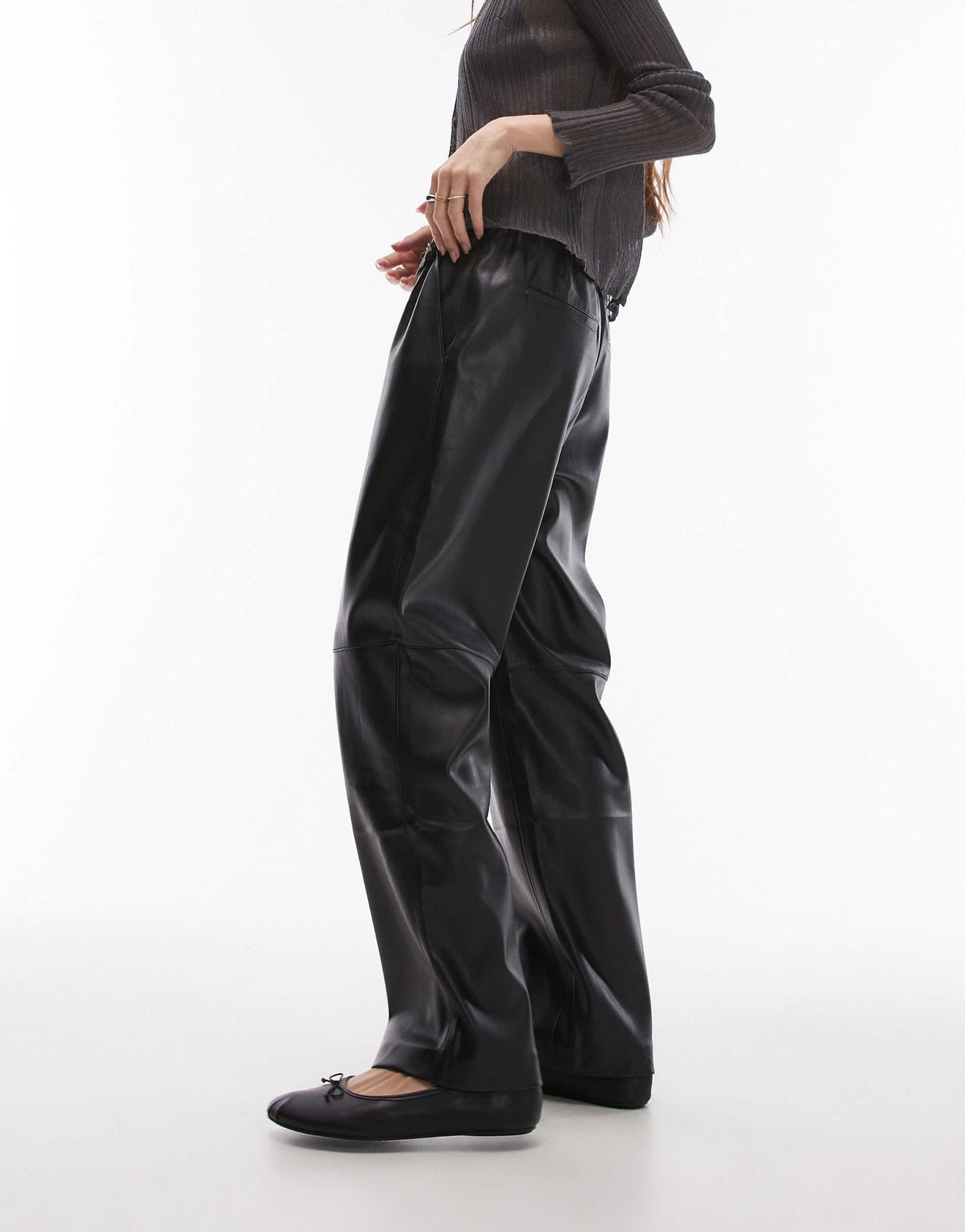 Mango elasticated waist faux leather trousers in black - ASOS Sample Sale
