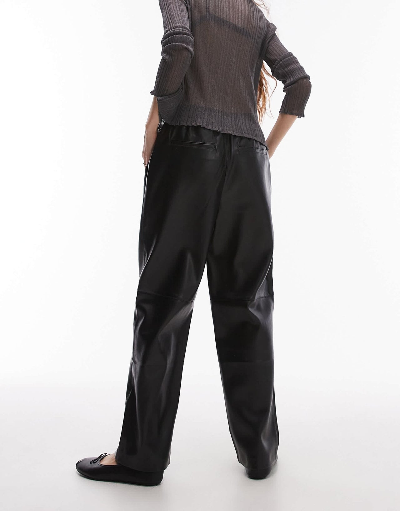 Mango elasticated waist faux leather trousers in black - ASOS Sample Sale