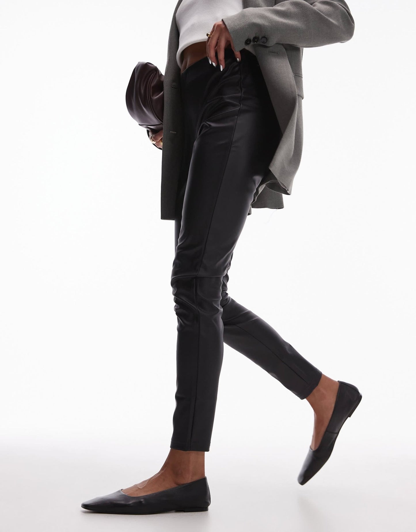 Mango elasticated waist slim fit faux leather legging in black - ASOS Sample Sale