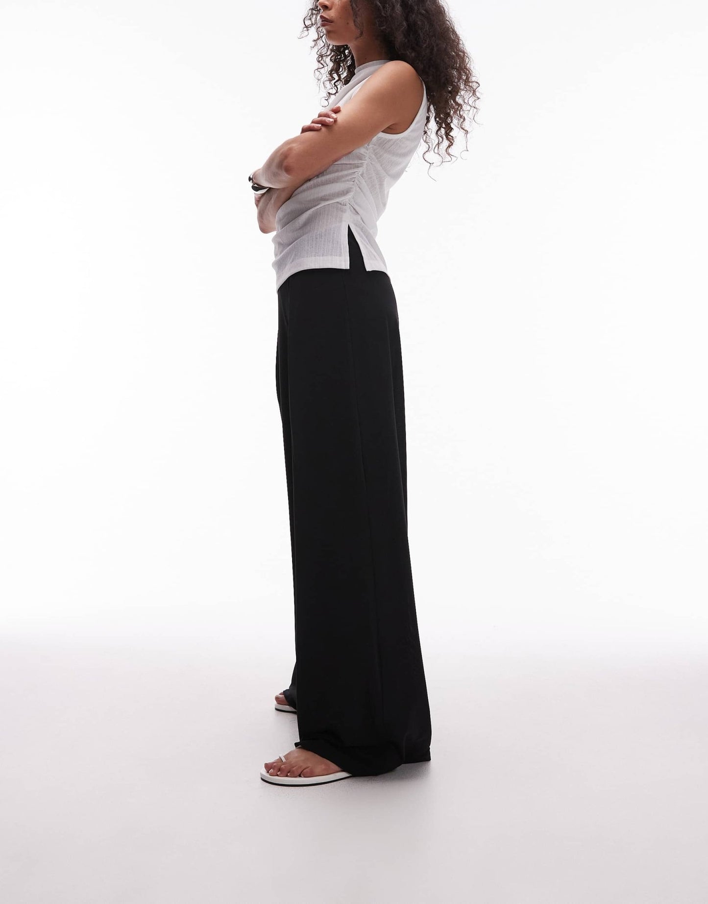 Mango elasticated waist wide leg stretch trousers in black - ASOS Sample Sale