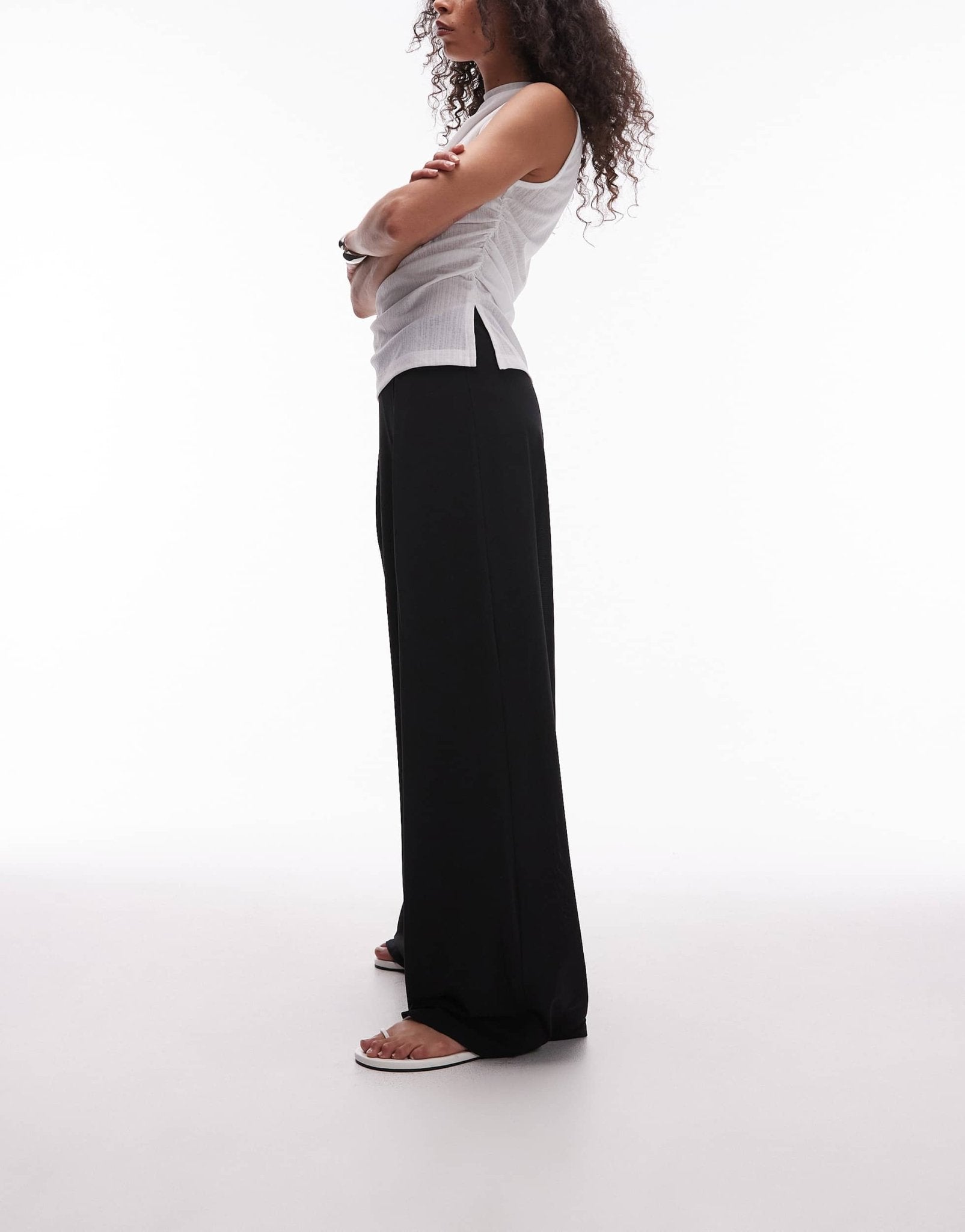 Mango elasticated waist wide leg stretch trousers in black - ASOS Sample Sale