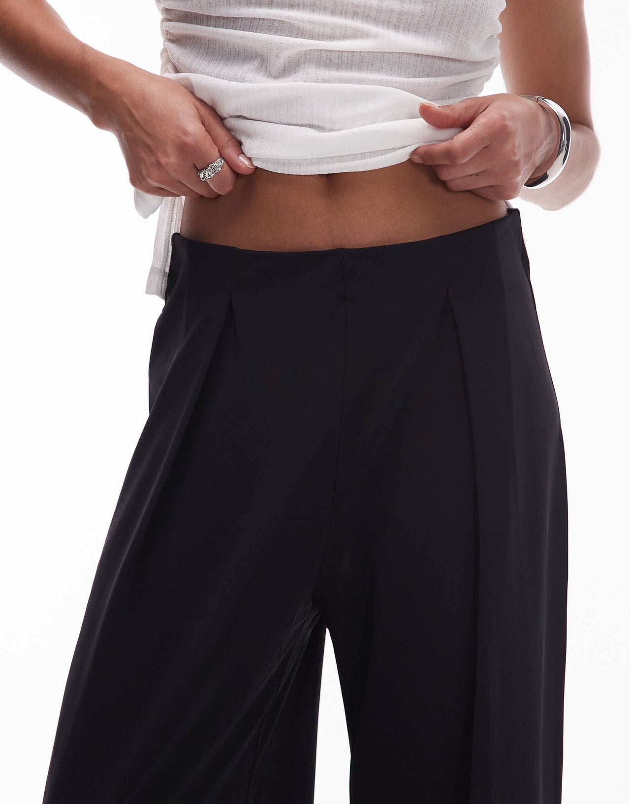 Mango elasticated waist wide leg stretch trousers in black - ASOS Sample Sale