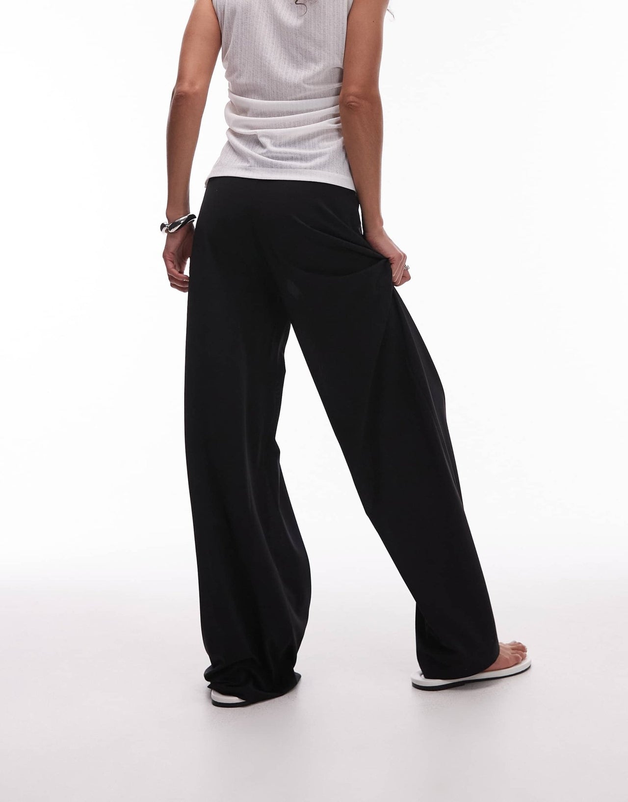 Mango elasticated waist wide leg stretch trousers in black - ASOS Sample Sale