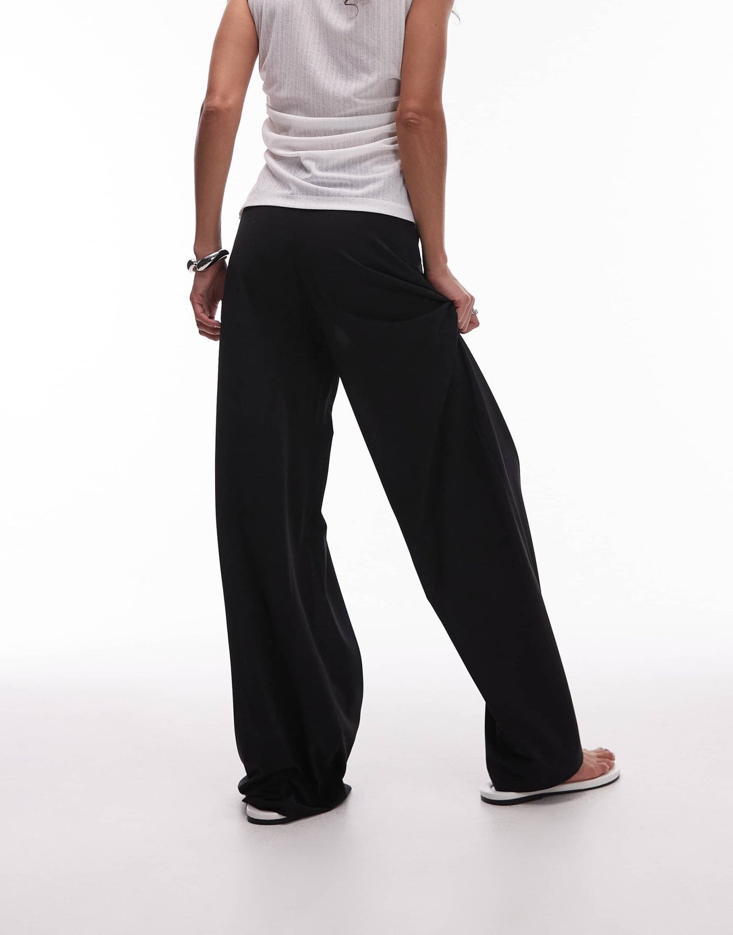 Mango elasticated waist wide leg stretch trousers in black - ASOS Sample Sale