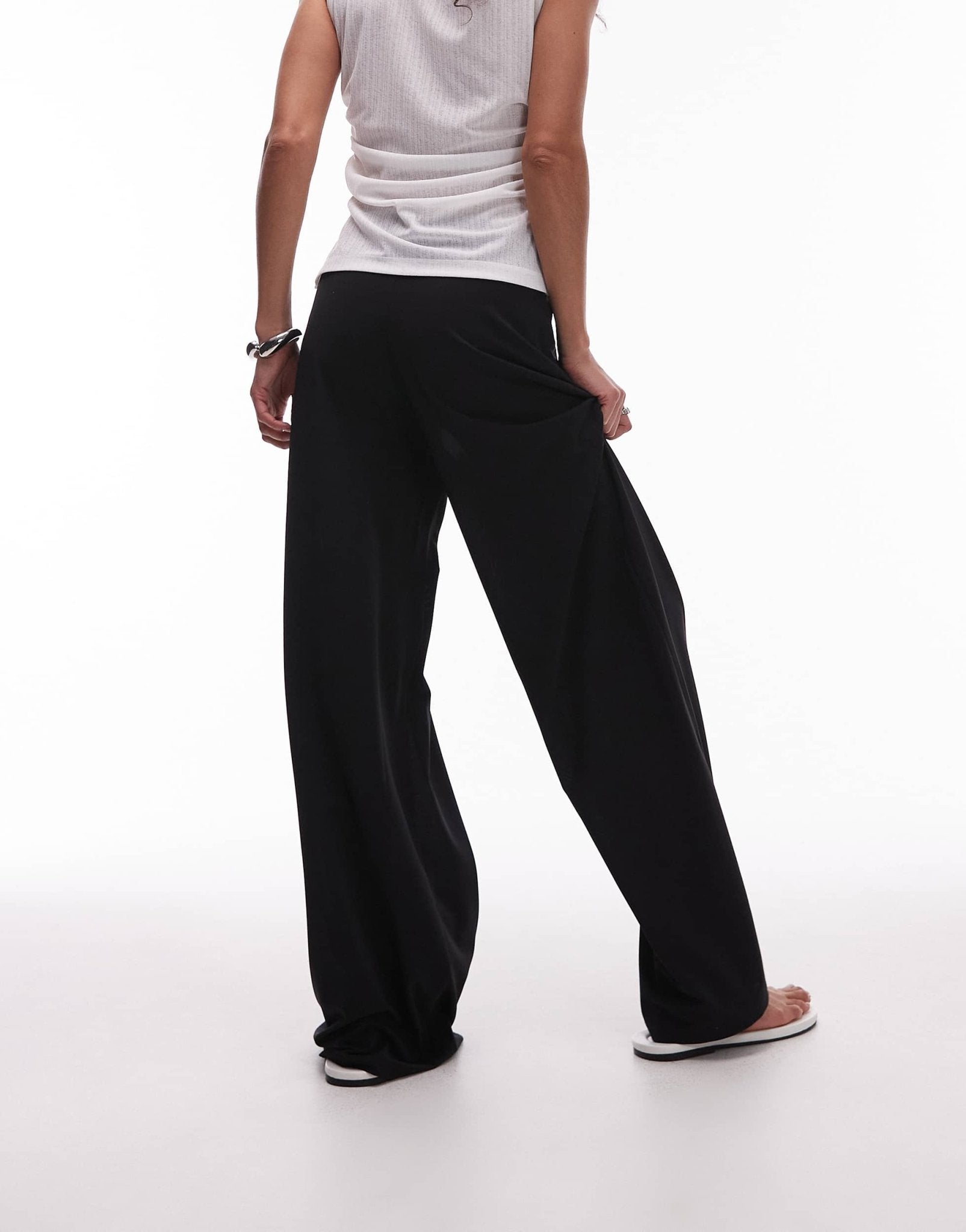 Mango elasticated waist wide leg stretch trousers in black - ASOS Sample Sale