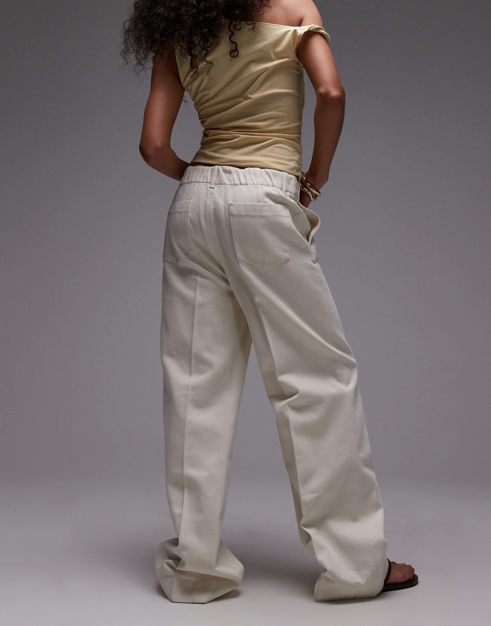 Mango elasticated waist wide leg trouser in white - ASOS Sample Sale