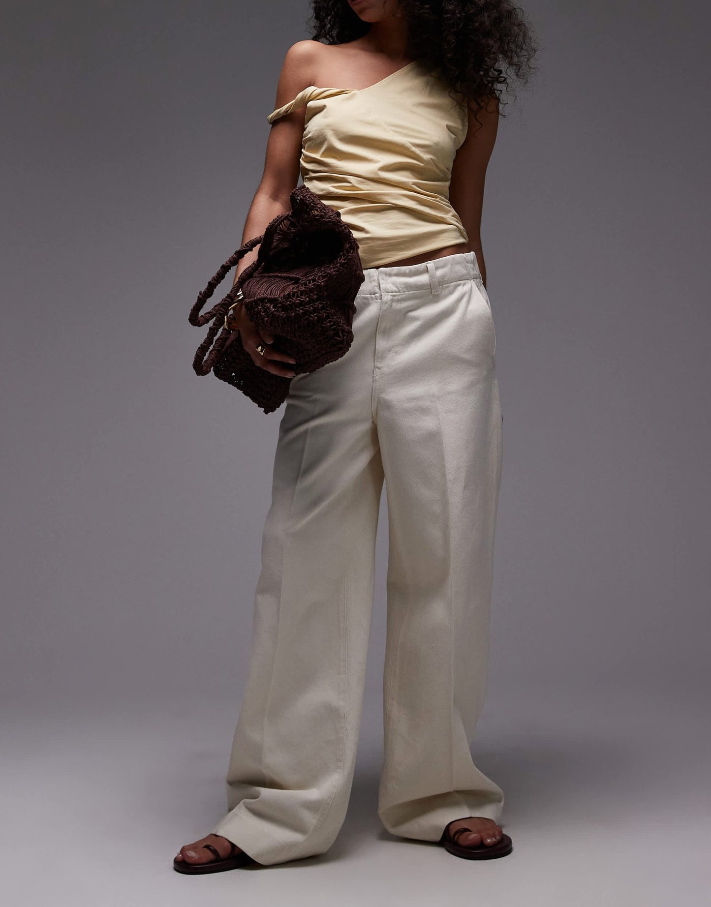 Mango elasticated waist wide leg trouser in white - ASOS Sample Sale