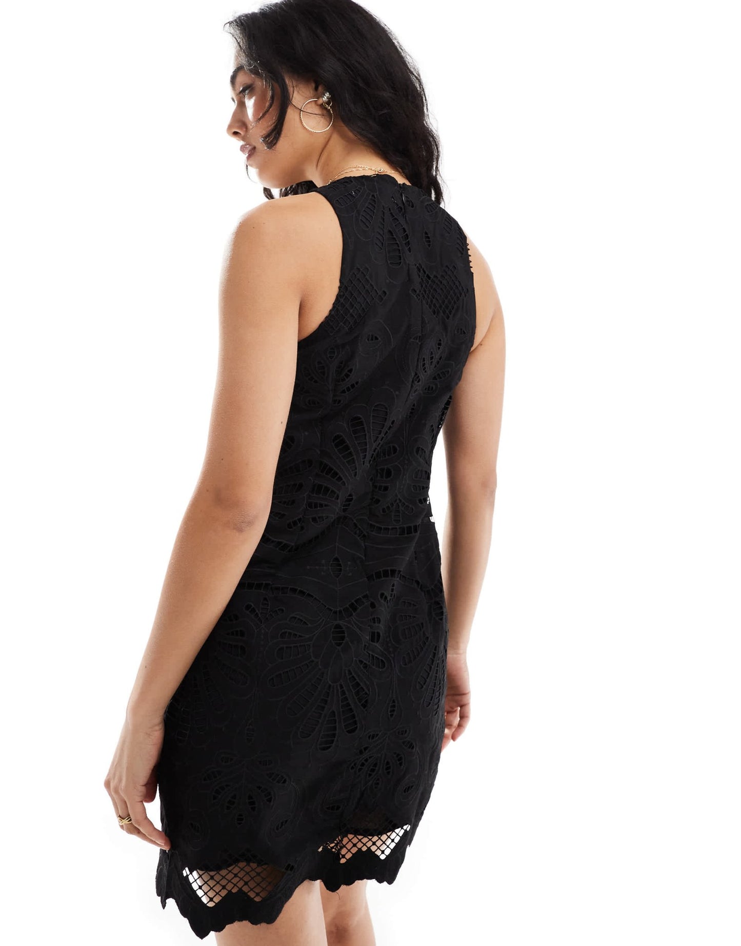 Mango embroidered crochet mini dress in black - ASOS Sample Sale