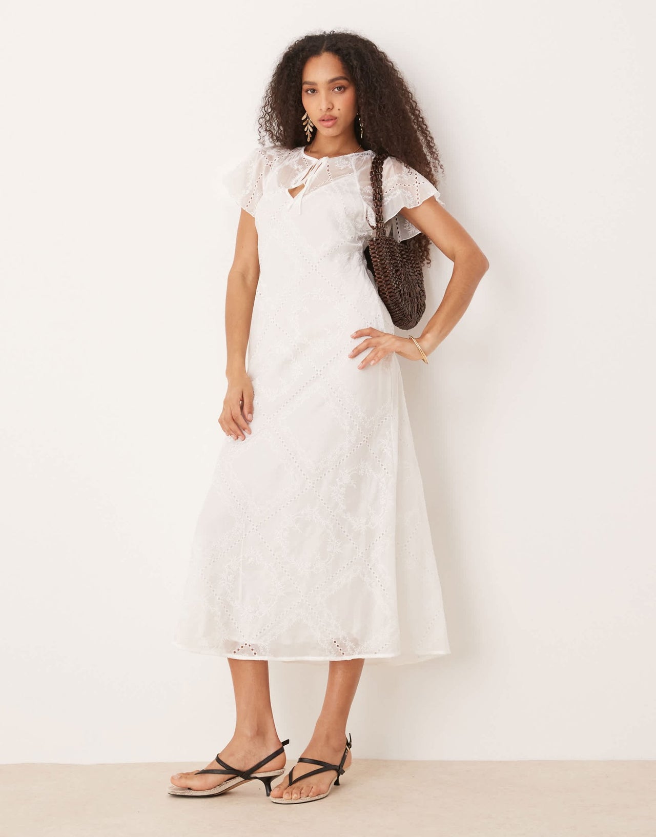Mango embroidered lace maxi dress with cape overlay in white - ASOS Sample Sale