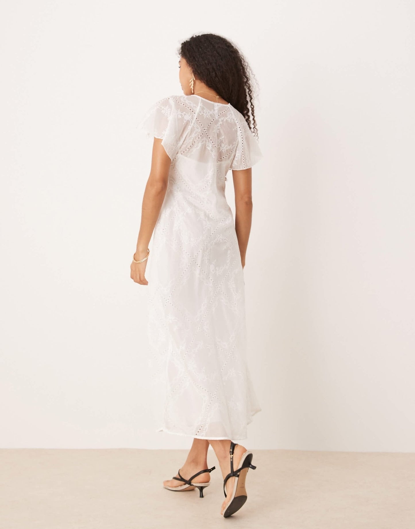 Mango embroidered lace maxi dress with cape overlay in white - ASOS Sample Sale