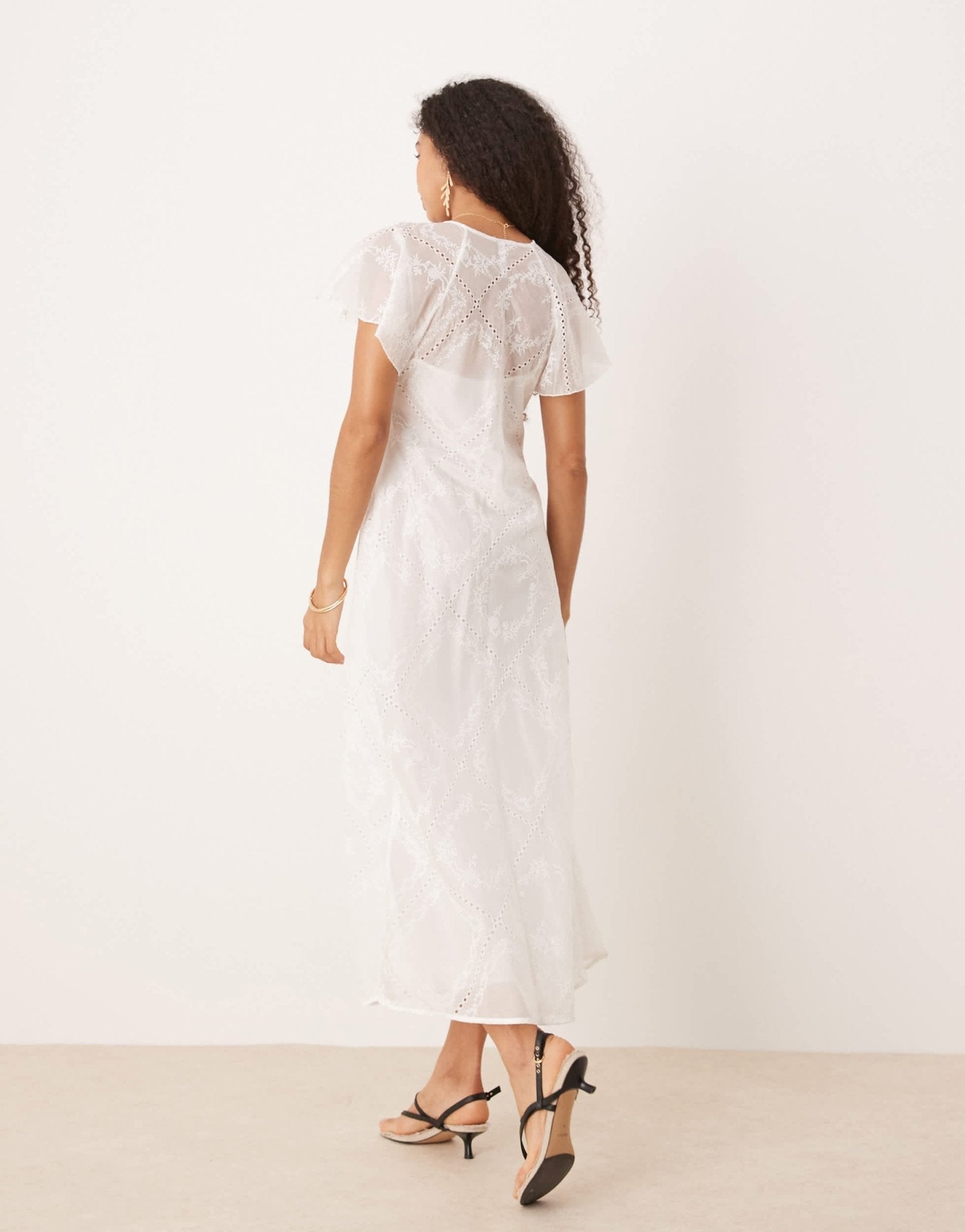 Mango embroidered lace maxi dress with cape overlay in white - ASOS Sample Sale