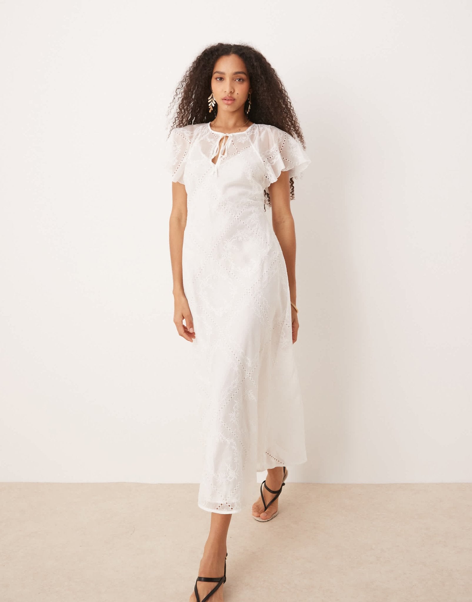 Mango embroidered lace maxi dress with cape overlay in white - ASOS Sample Sale