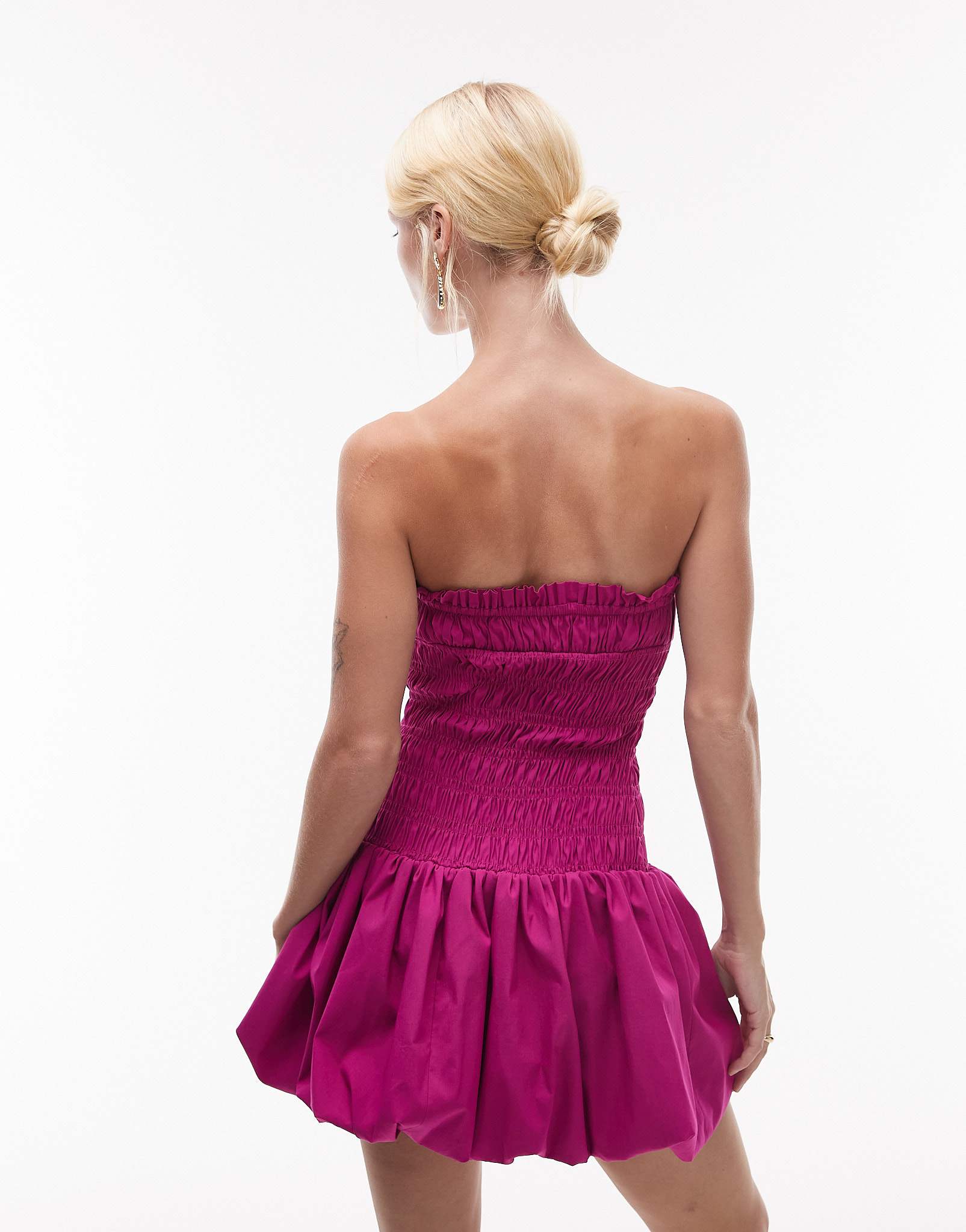 Mango featuring Kaia Gerber shirred bodice bandeau mini dress in raspberry - ASOS Sample Sale