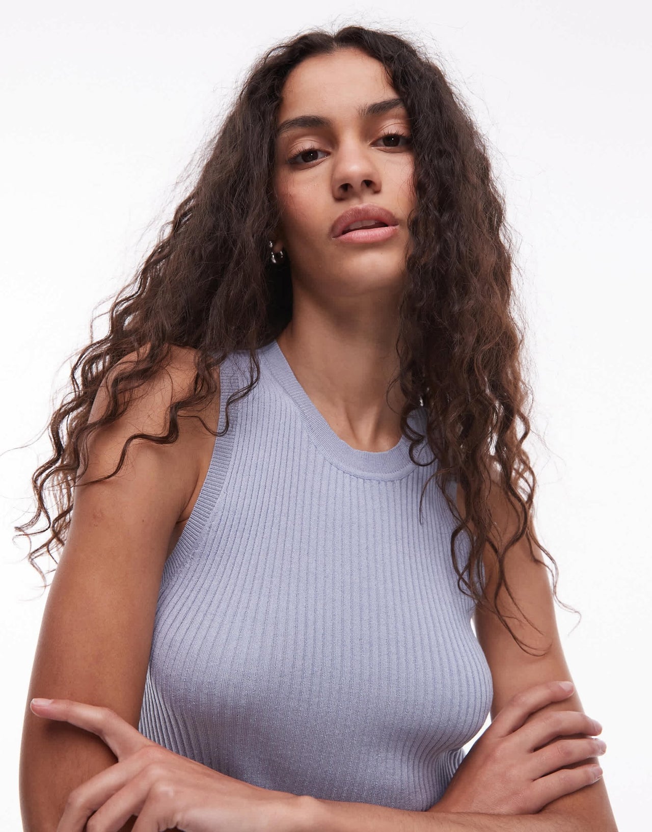 Mango fine rib linen mix vest in pale blue - ASOS Sample Sale