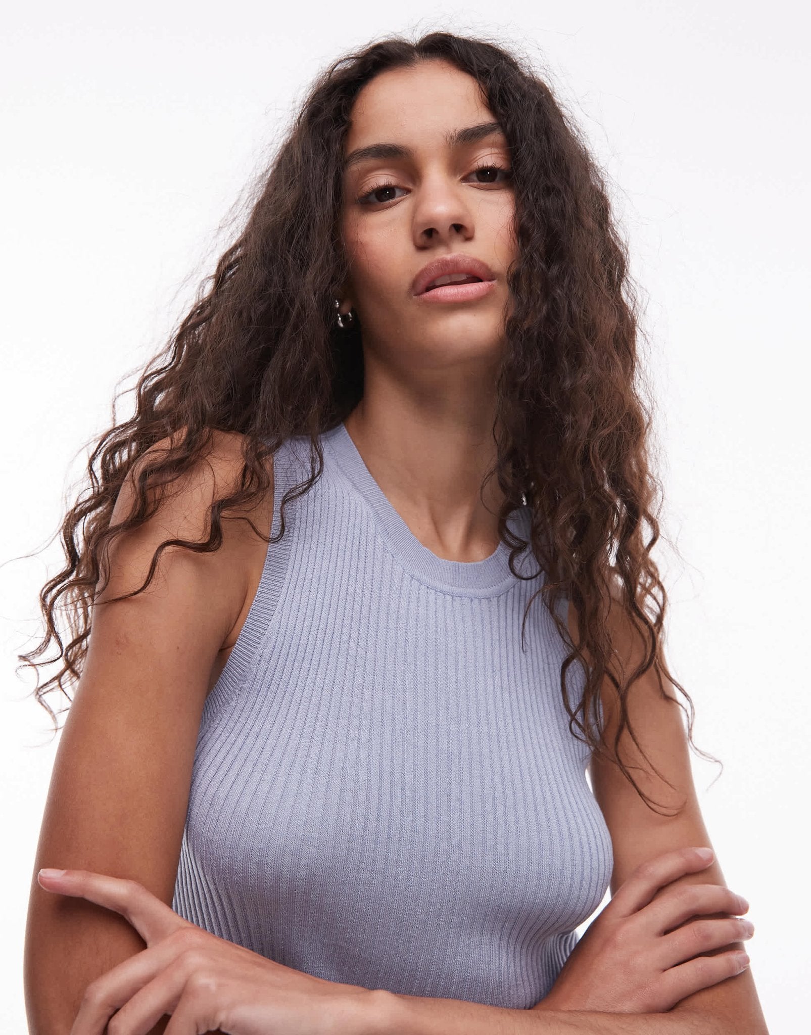 Mango fine rib linen mix vest in pale blue - ASOS Sample Sale