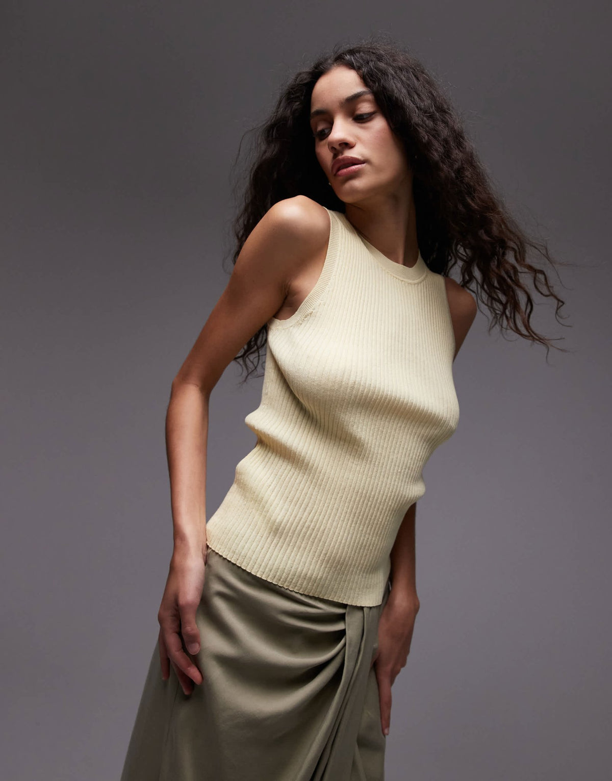 Mango fine rib linen mix vest in pale yellow - ASOS Sample Sale