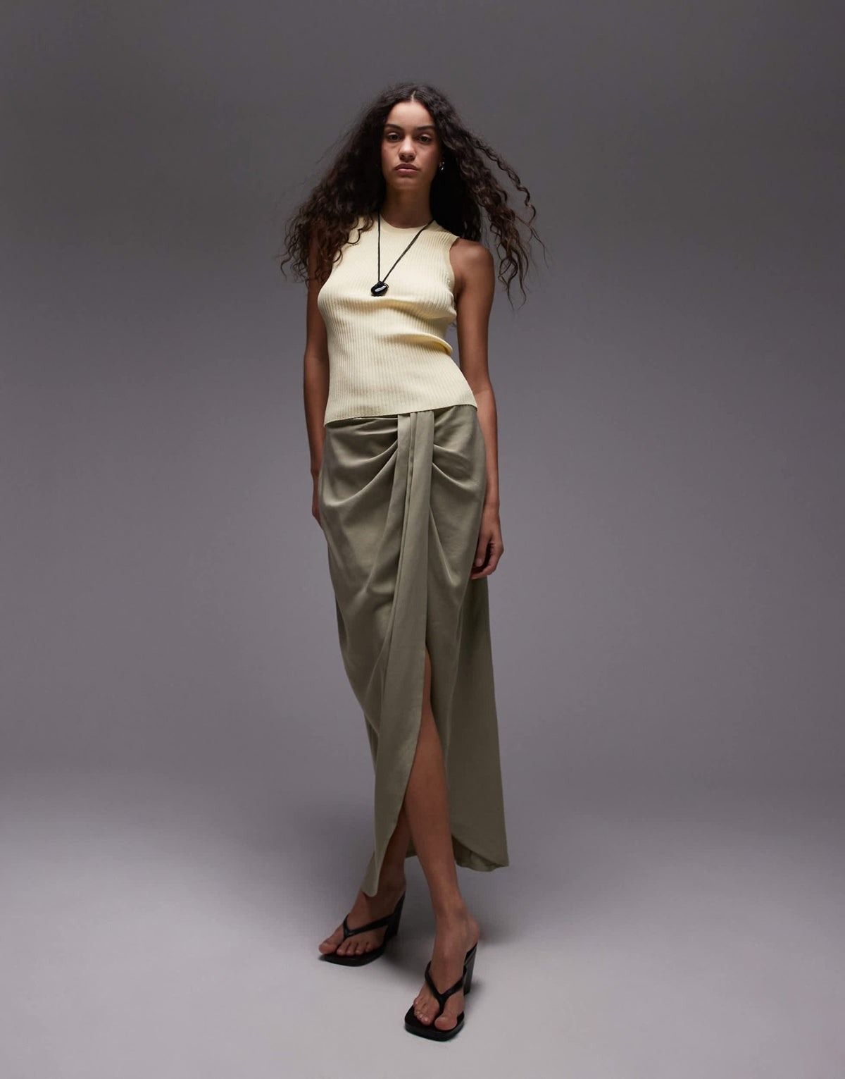 Mango fine rib linen mix vest in pale yellow - ASOS Sample Sale
