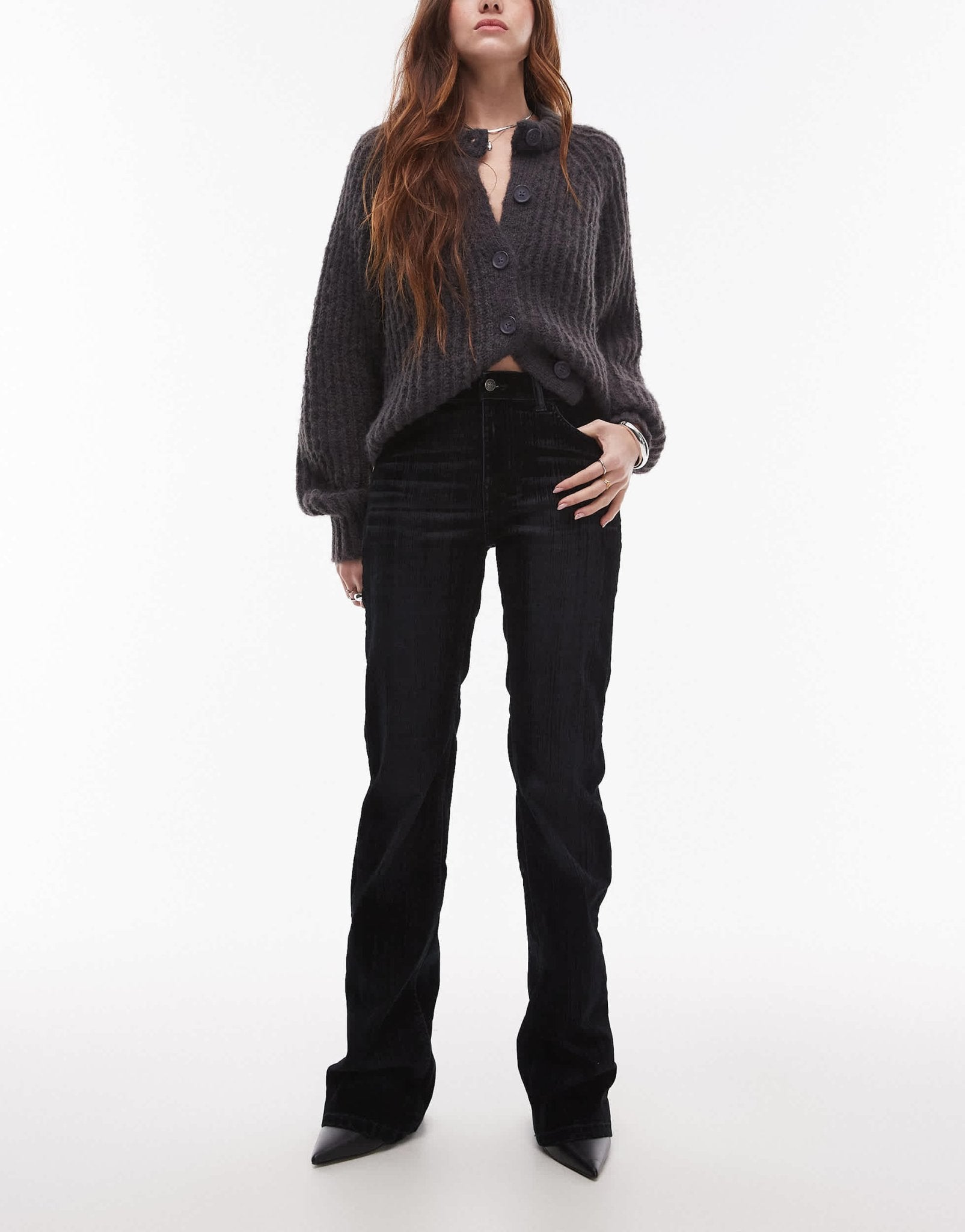 Mango flare leg jeans in dark blue - ASOS Sample Sale