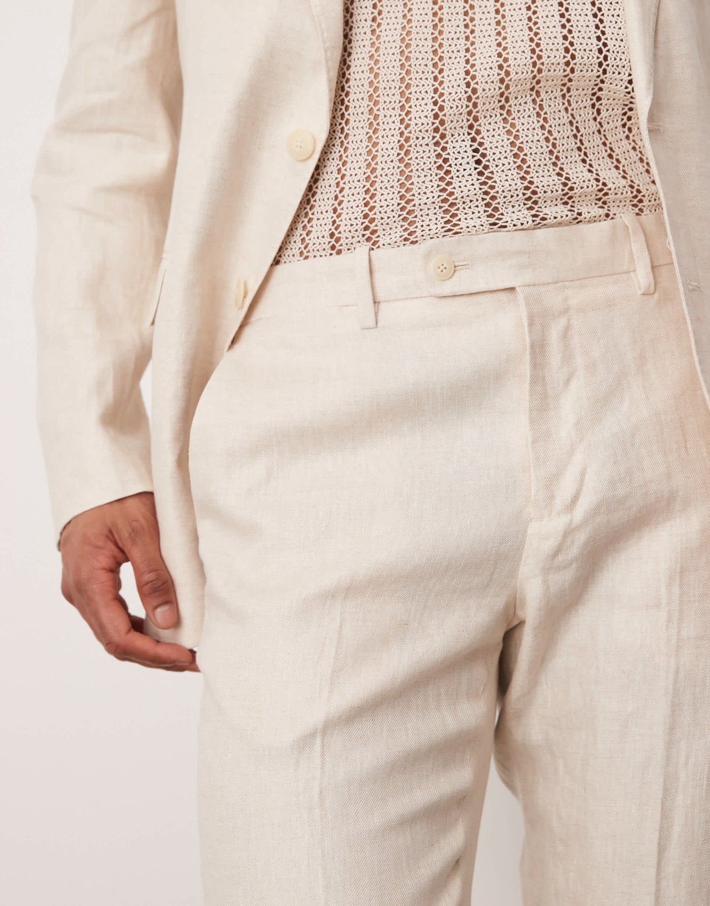 Mango flax linen tailored trouser co - ord in light beige - ASOS Sample Sale