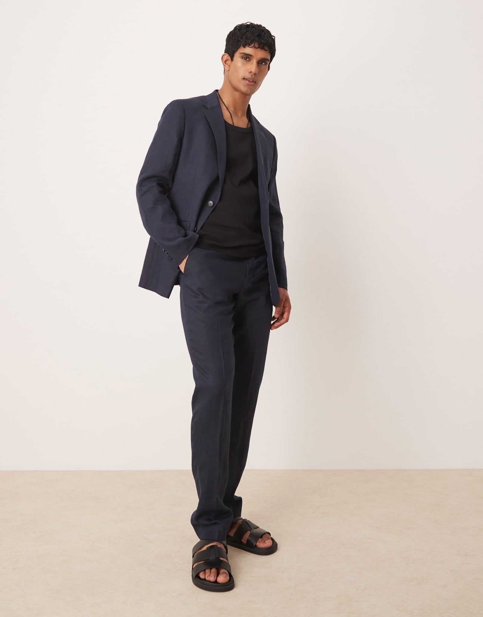 Mango flax linen tailored trouser co - ord in navy - ASOS Sample Sale