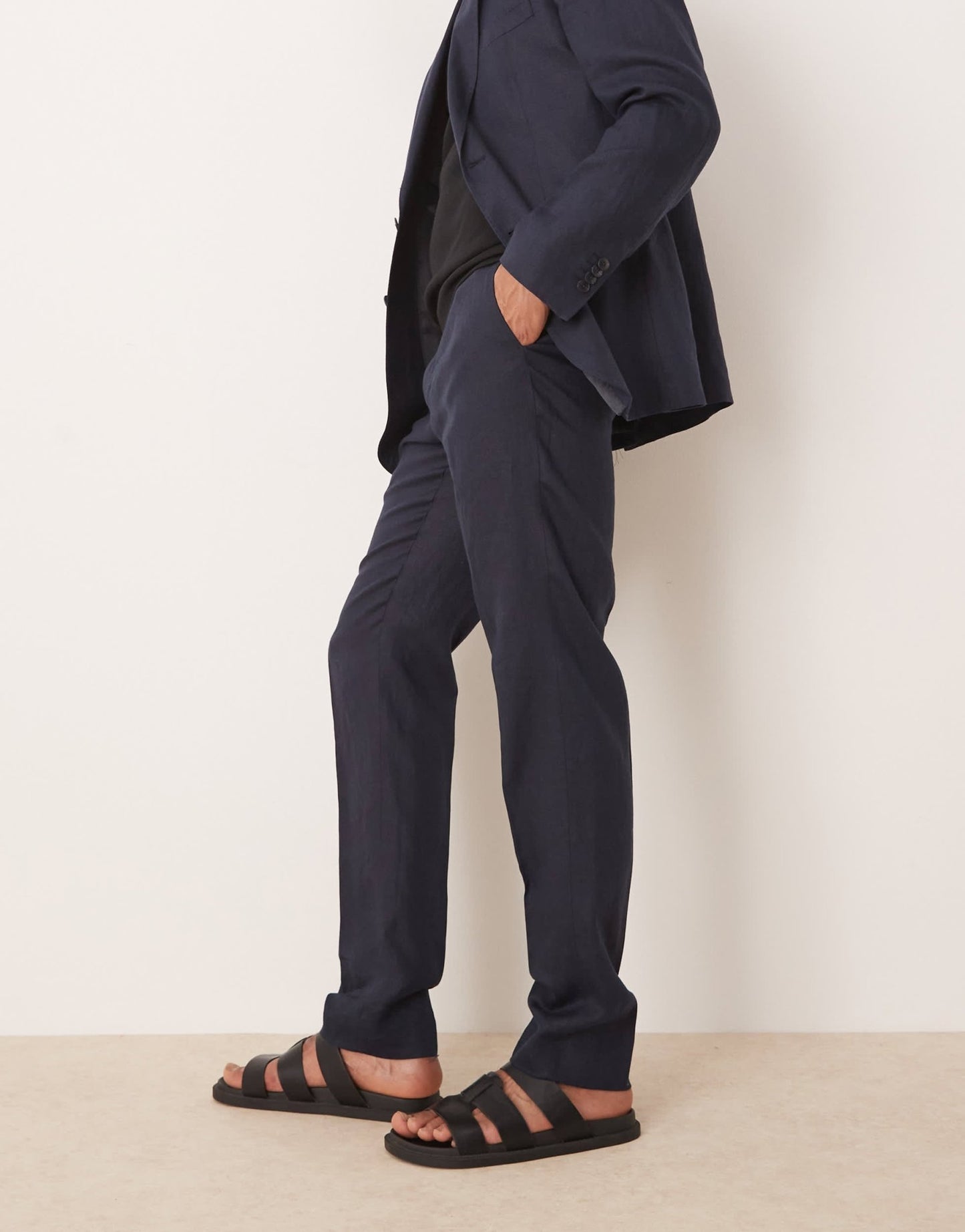 Mango flax linen tailored trouser co - ord in navy - ASOS Sample Sale