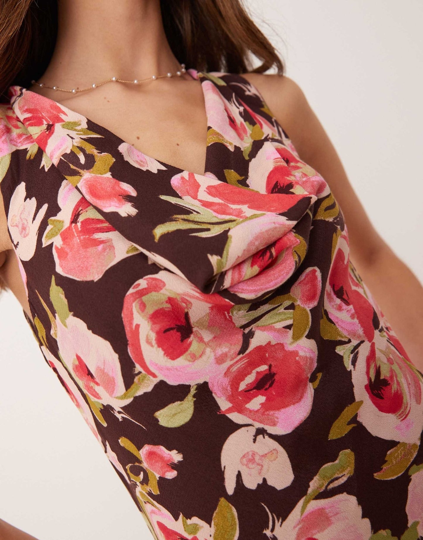 Mango floral print cowl neck midaxi dress in brown - ASOS Sample Sale