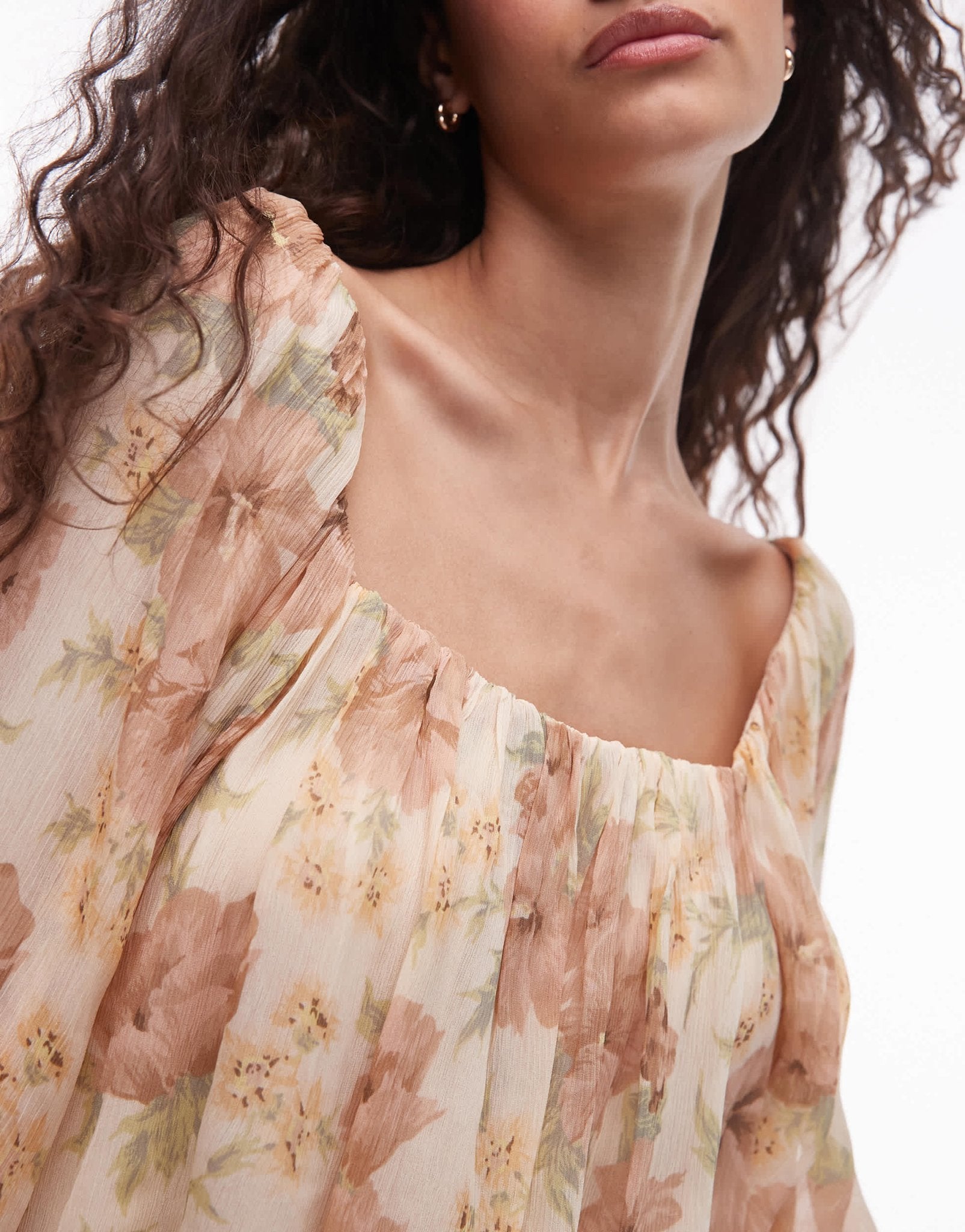 Mango floral print volume blouse in pale yellow - ASOS Sample Sale