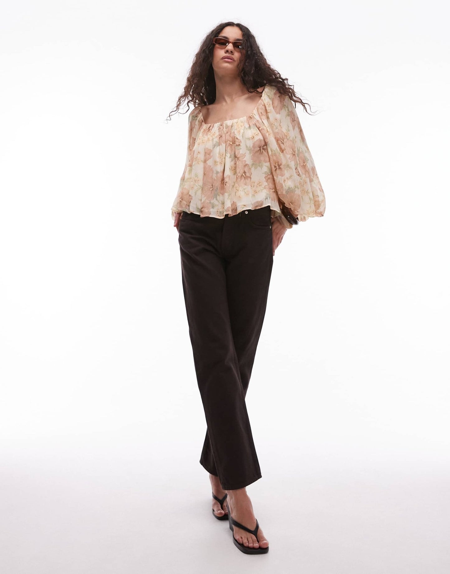 Mango floral print volume blouse in pale yellow - ASOS Sample Sale